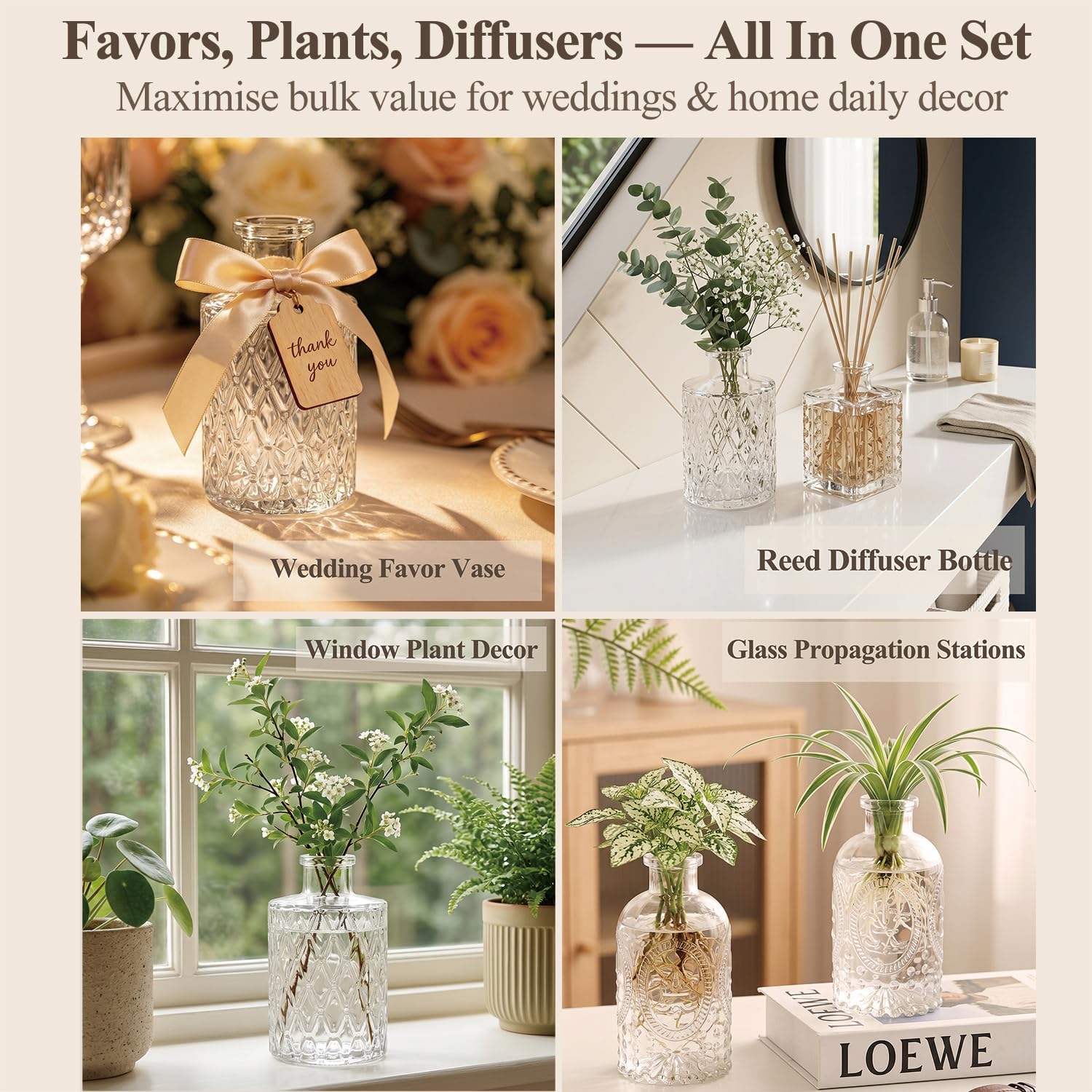 Glass Bud Vase Pcs / Clear / Set of 12
