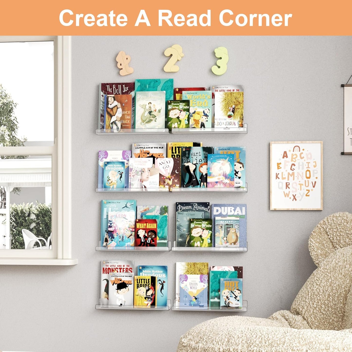 upsimples 16 Pcs 15" Acrylic Shelves for Wall Storage and Organizer, Clear | Transparent Design Highlights Skincare