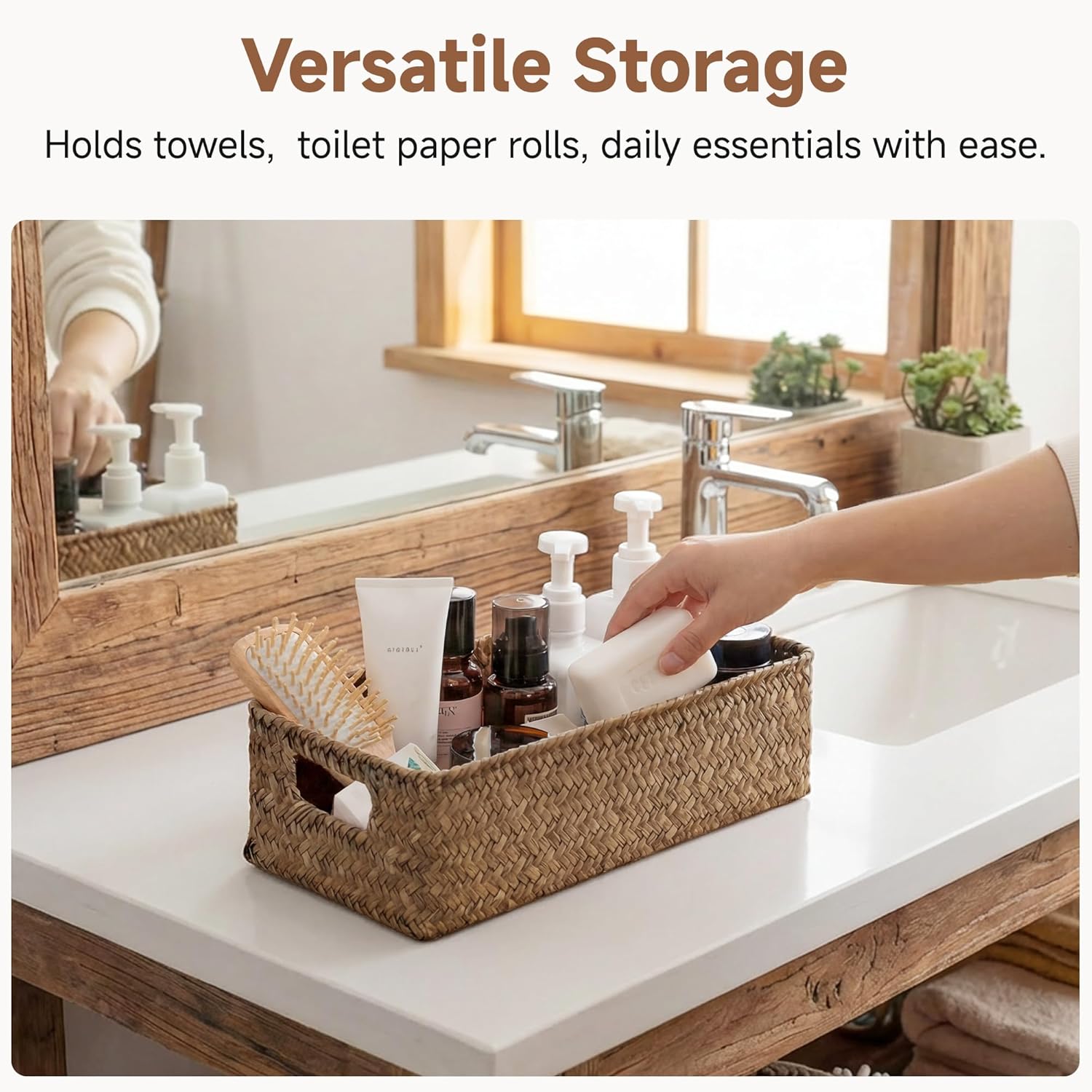 Seagrass Bathroom Basket Organizer and Storage / Brown