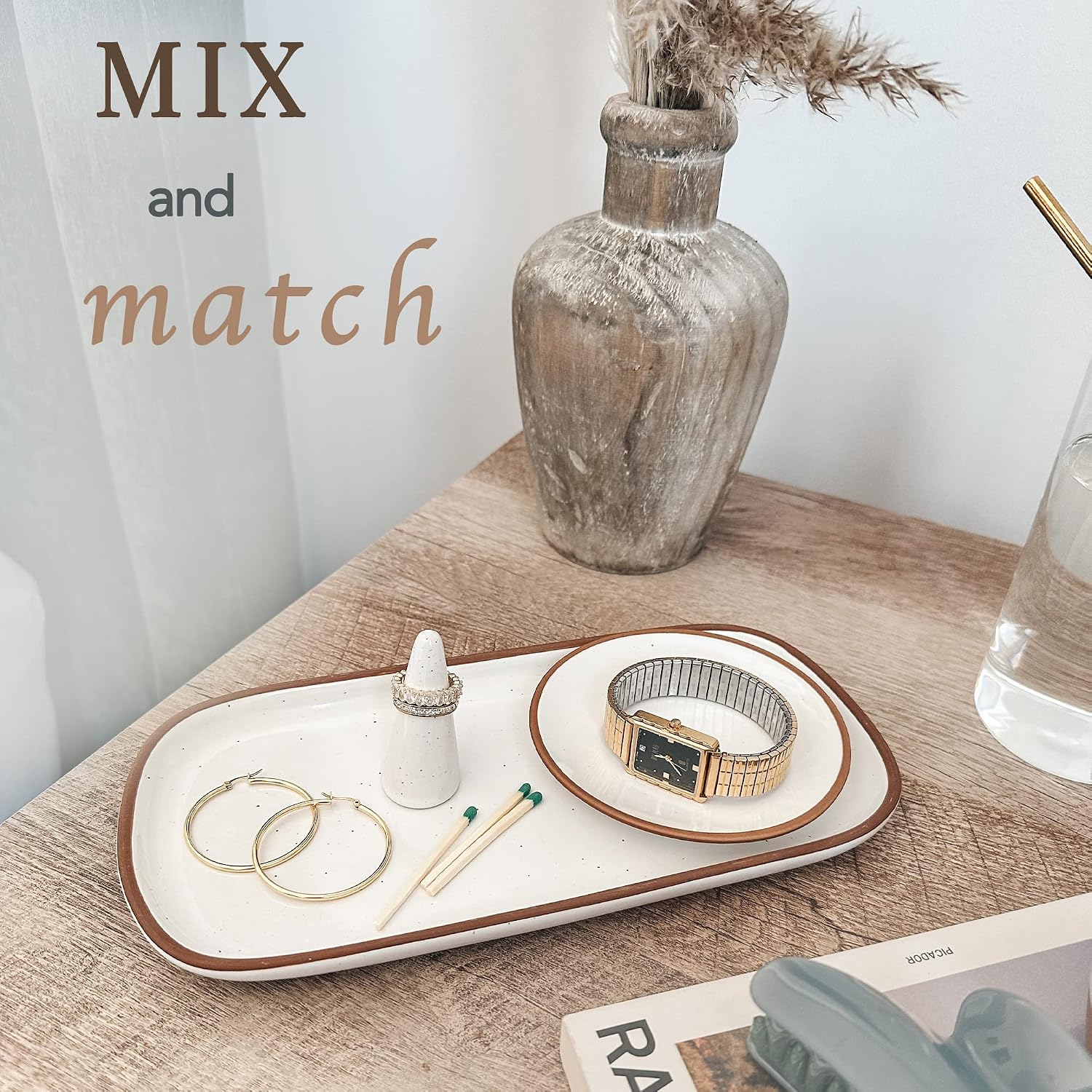 Ceramic Decorative Tray / 10 x 5 x 0.8 / Vanilla White