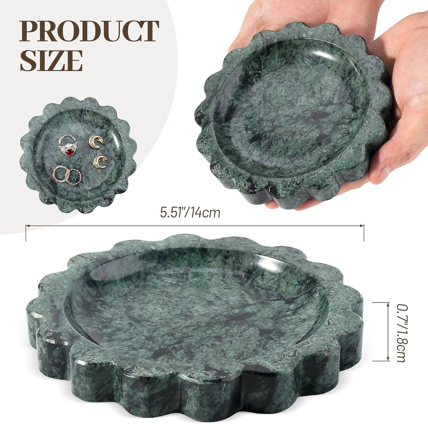 5.51" Scalloped Marble Tray / Sage Green / D=5.51