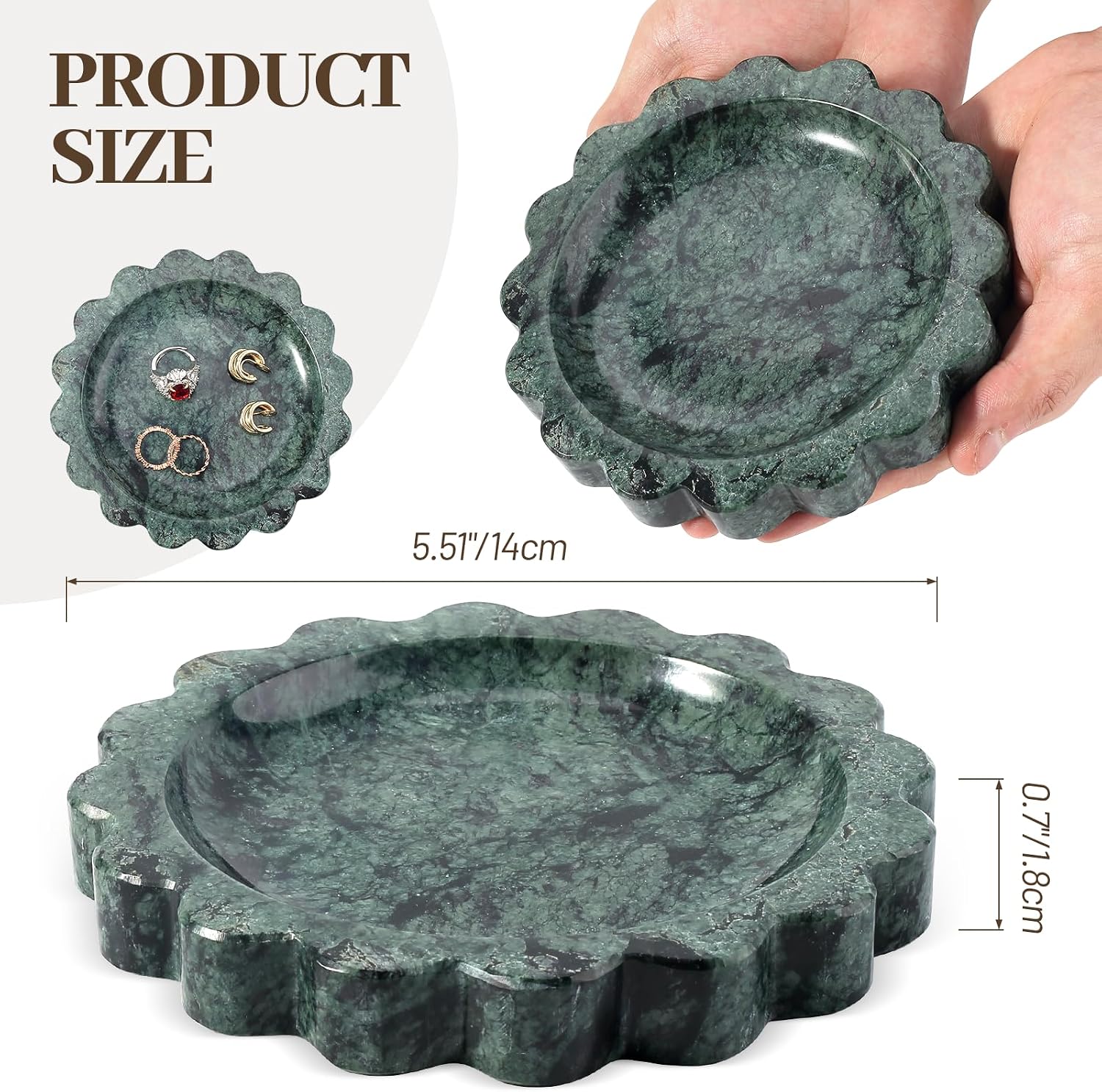 5.51" Scalloped Marble Tray / Sage Green / D=5.51