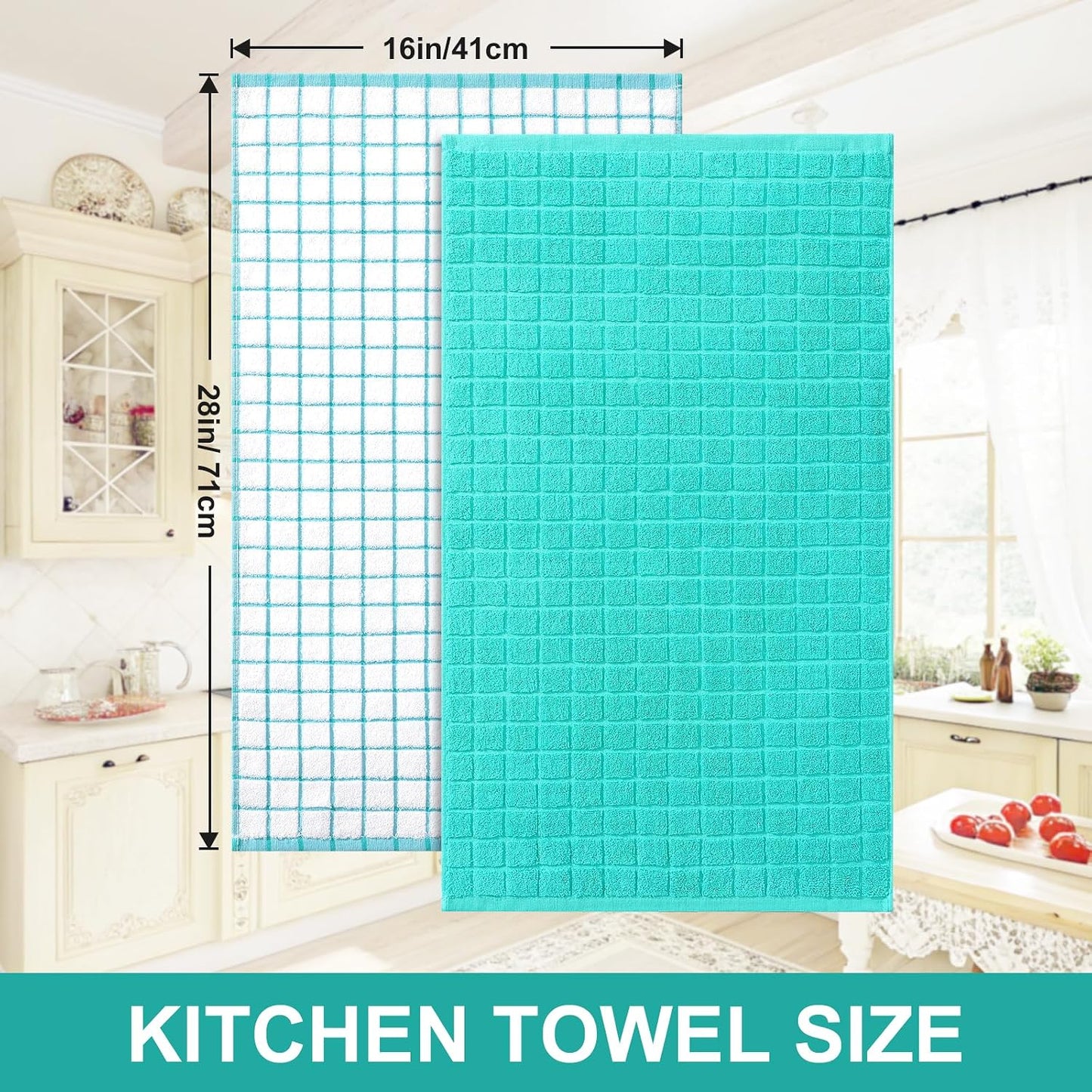 Homaxy Large Premium Cotton Kitchen Towels 16"x 28", 6 Pack, Aqua | Natural Ring Spun 390 GSM Dish Towels, Super