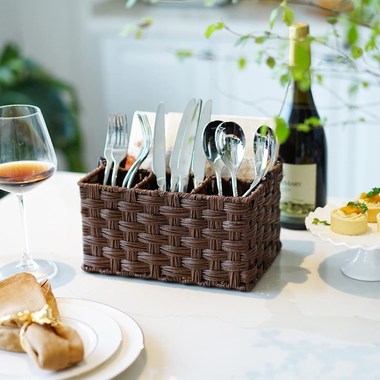Wicker Utensil Holder Organizer / Brown