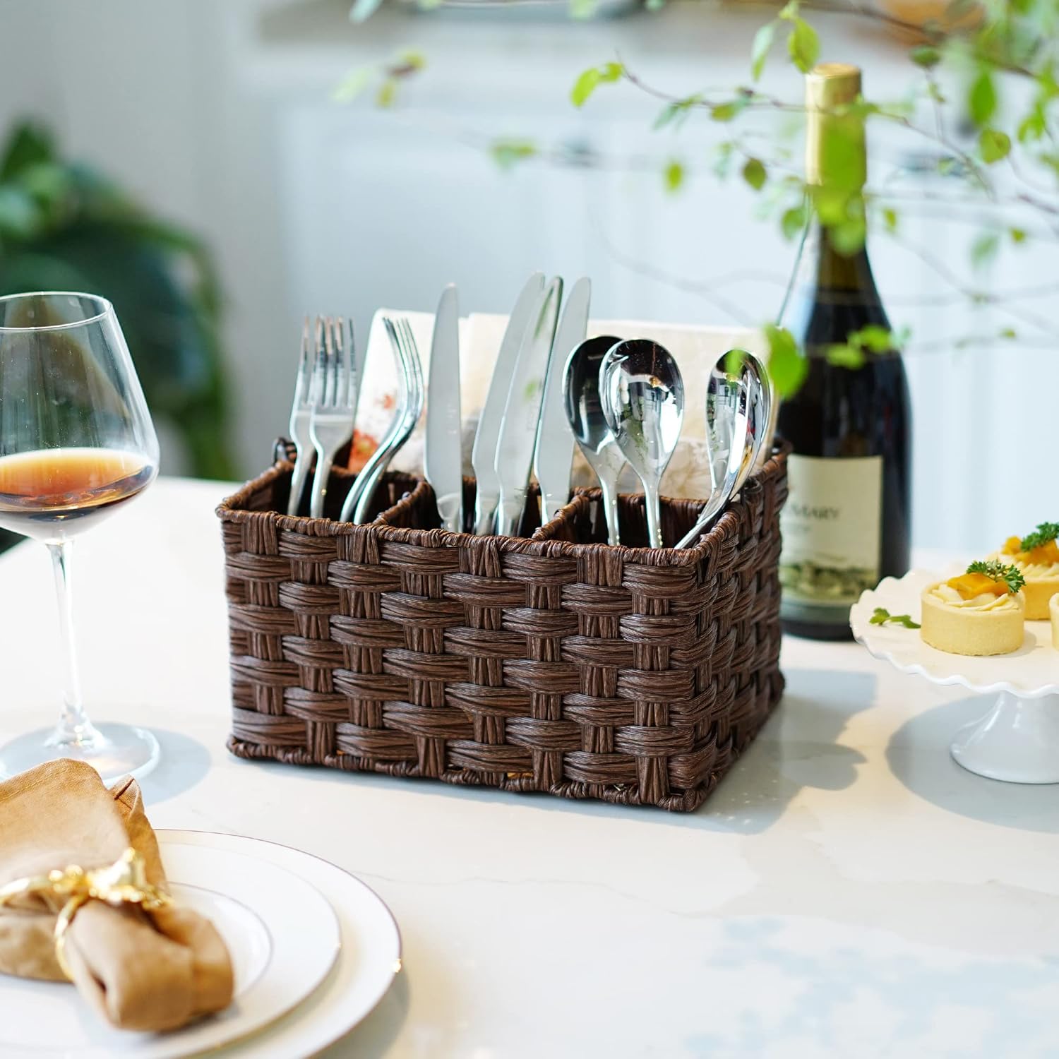 Wicker Utensil Holder Organizer / Brown