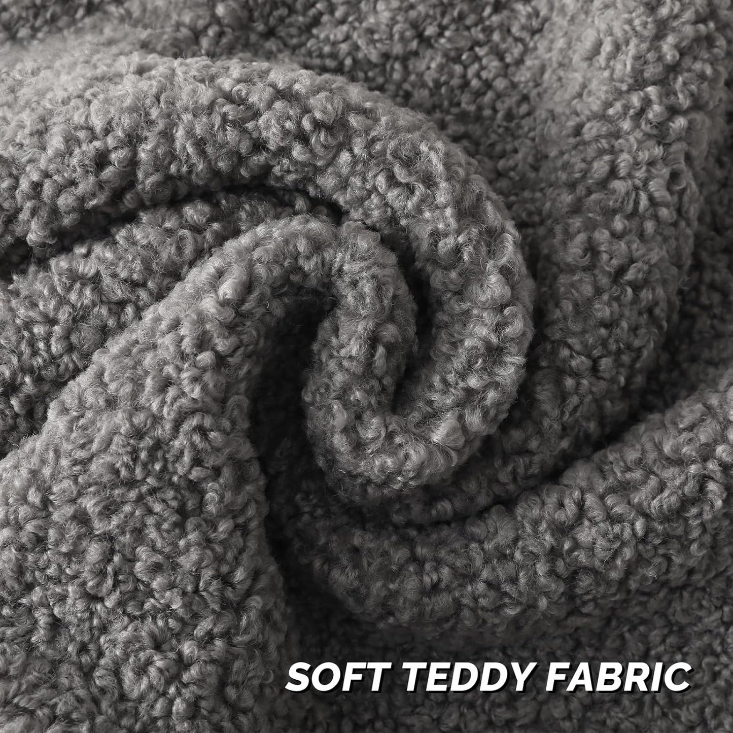 Furry Faux Fur Teddy Boucle Textured Cushion Covers / Dark Grey / 18 x 18 / Set of 2