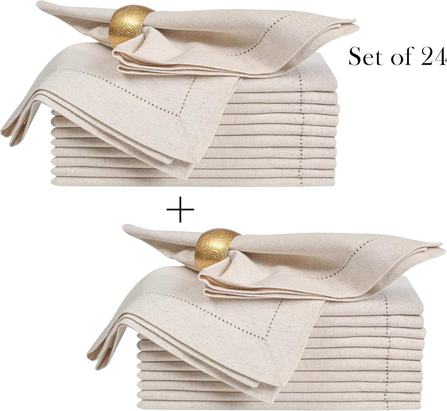 Bedding Craft Linen Cloth Dinner Napkins, 18x18, Set of 24 | Flax cotton blend, hemstitched corners, machine washable