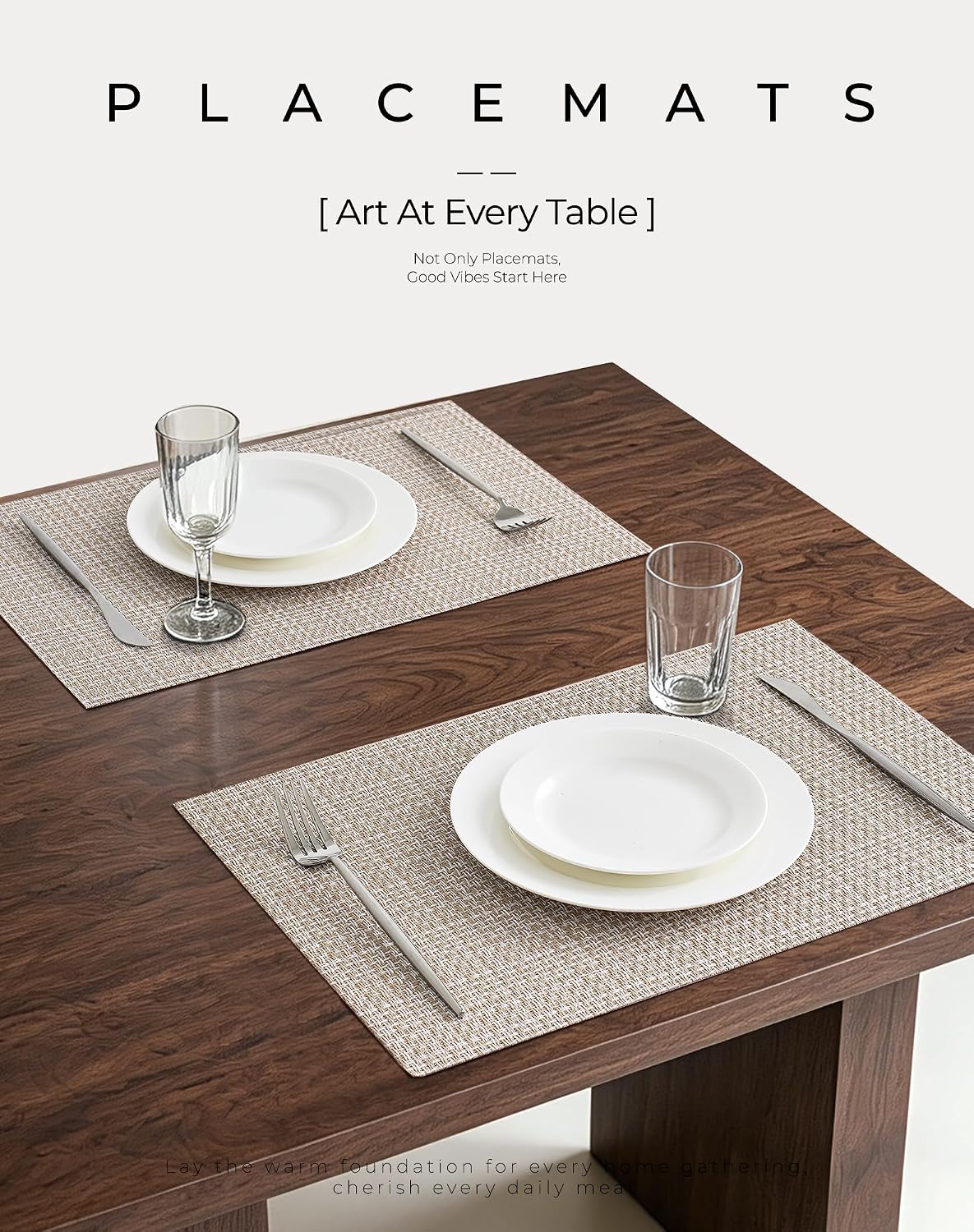 Leetaltree Woven Vinyl Placemats Set of 12, Beige | High Density, Basketweave Woven, Stain Resistant, Easy to Clean