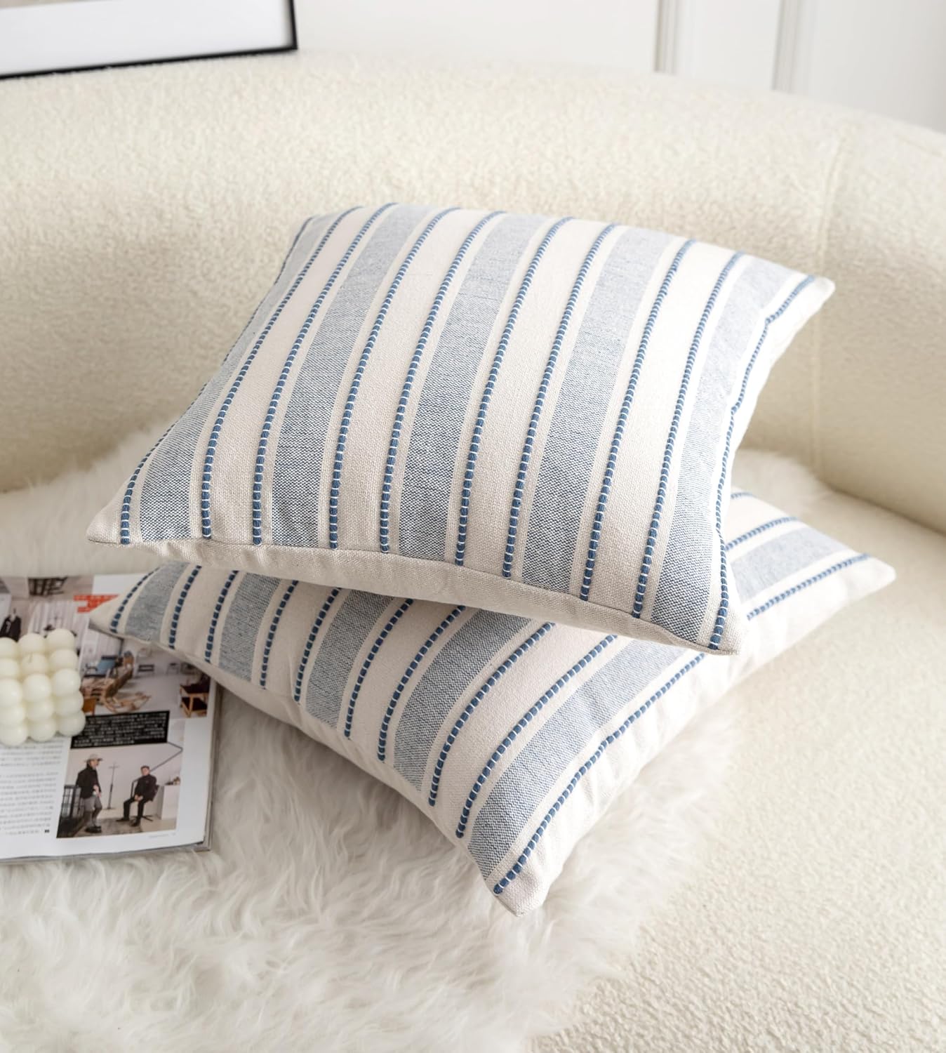 Farmhouse Textured Pillow Case / Classic Blue / 18 x 18 / Set of 2