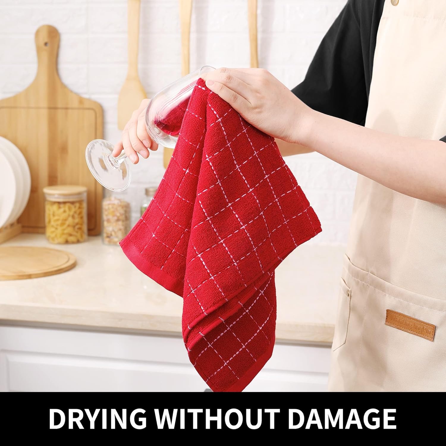 Homaxy 100% Cotton Terry Kitchen Towels, 12 Pack, Red | Ultra Soft and Absorbent Dish Towels for Kitchen, Suitable for