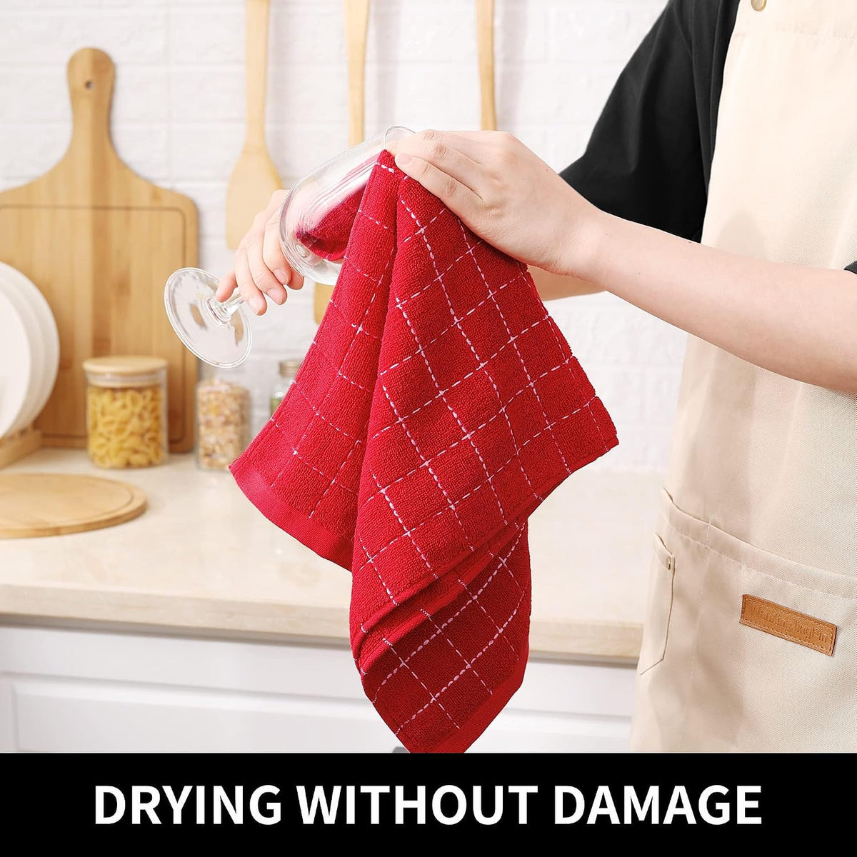 Homaxy Kitchen Towels and Dishcloths Set, Set of 16, Red | Bulk Cotton Terry Kitchen Towels, Checkered Designed, Soft