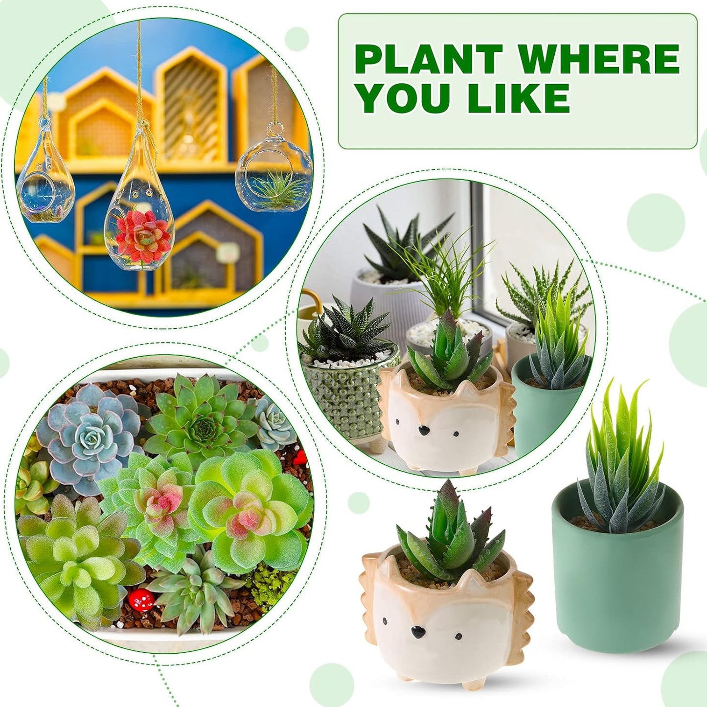 Summer Mini Artificial Succulents Small Fake / Vivid Green, Flocked Purple, Pink / Set of 38