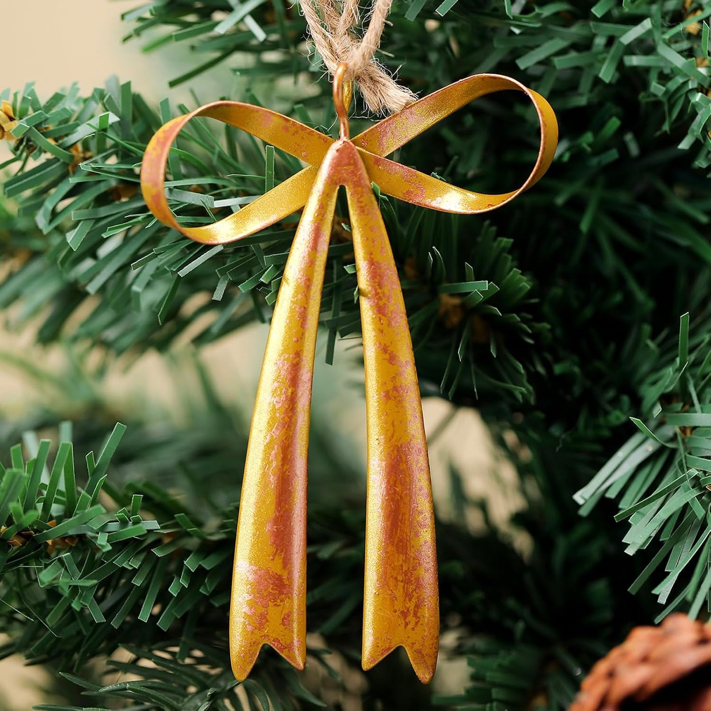 Brass Bow Metal Christmas Ornaments Vintage Rust Bow Hanging / Gold / 3.5 x 2.8 / Set of 12