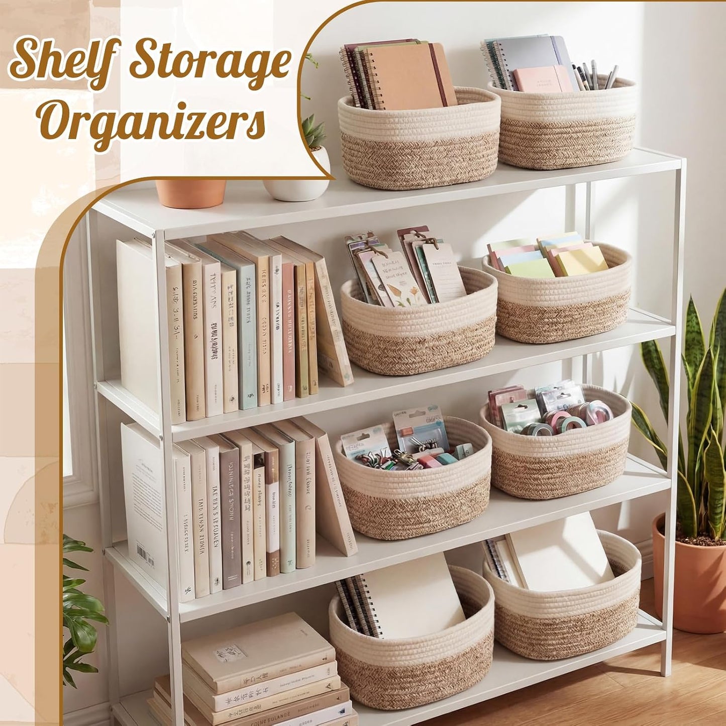 Small Woven Baskets for Storage / Brown, White / Set of 10