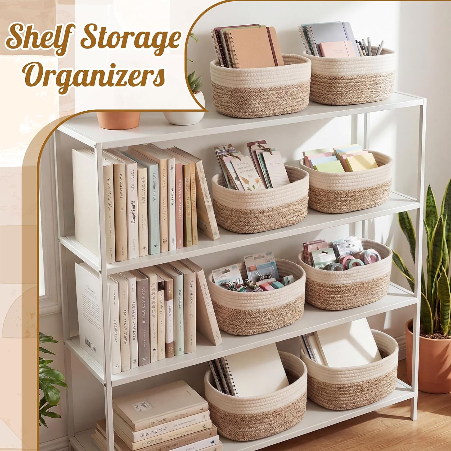 Small Woven Baskets for Storage / Brown, White / Set of 10