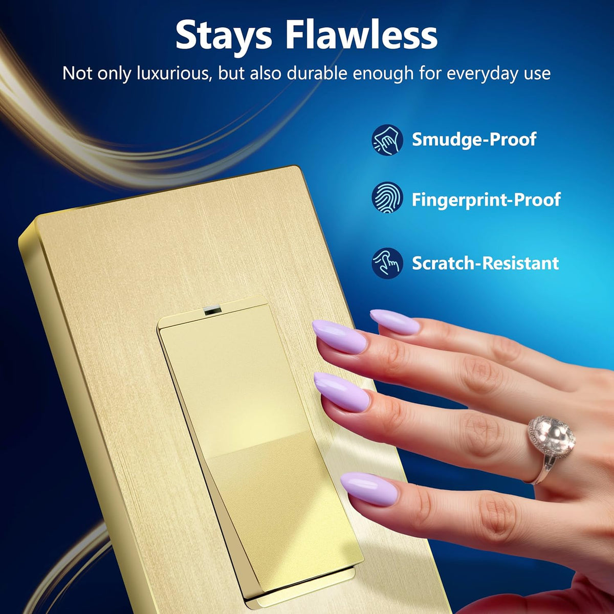 LIDER Decorator Switch Cover, Screwless Wall Plate, Mid-Size 1-Gang, 5-Pack | Brushed Gold, Polycarbonate