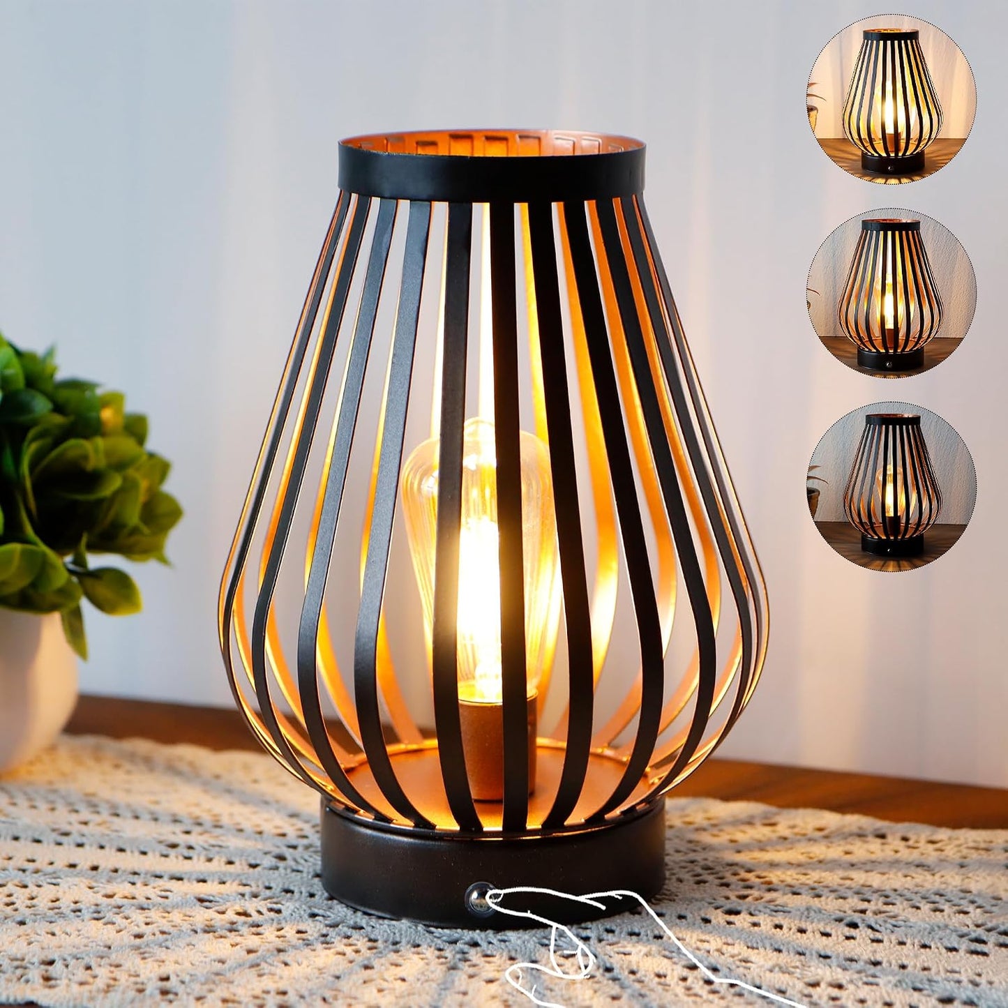 JHY DESIGN Dimmable Touch Bedside Table Lamp 8.5''H Rechargeable Battery Powered Lamp with LED Edison Style Bulb