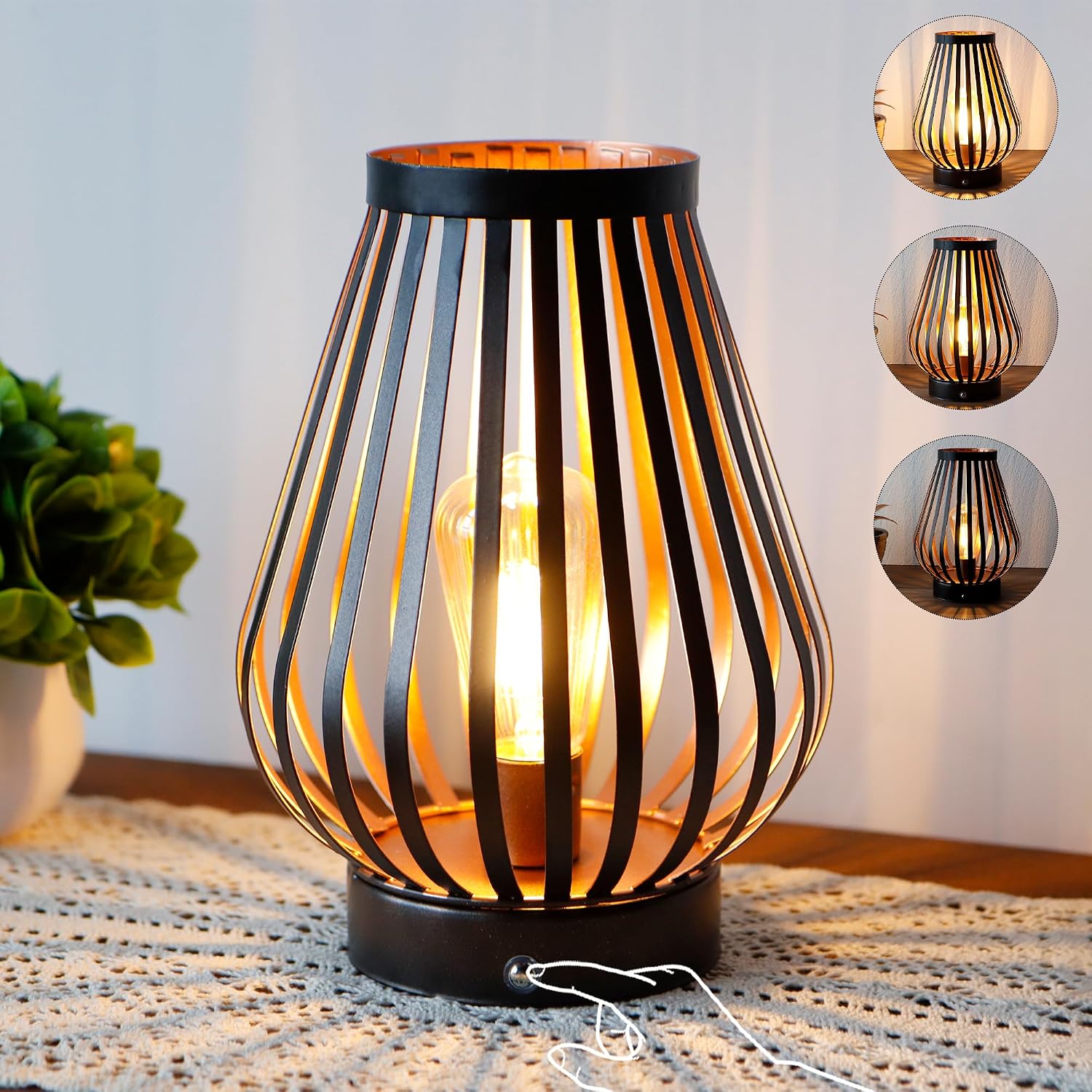JHY DESIGN Dimmable Touch Bedside Table Lamp 8.5''H Rechargeable Battery Powered Lamp with LED Edison Style Bulb