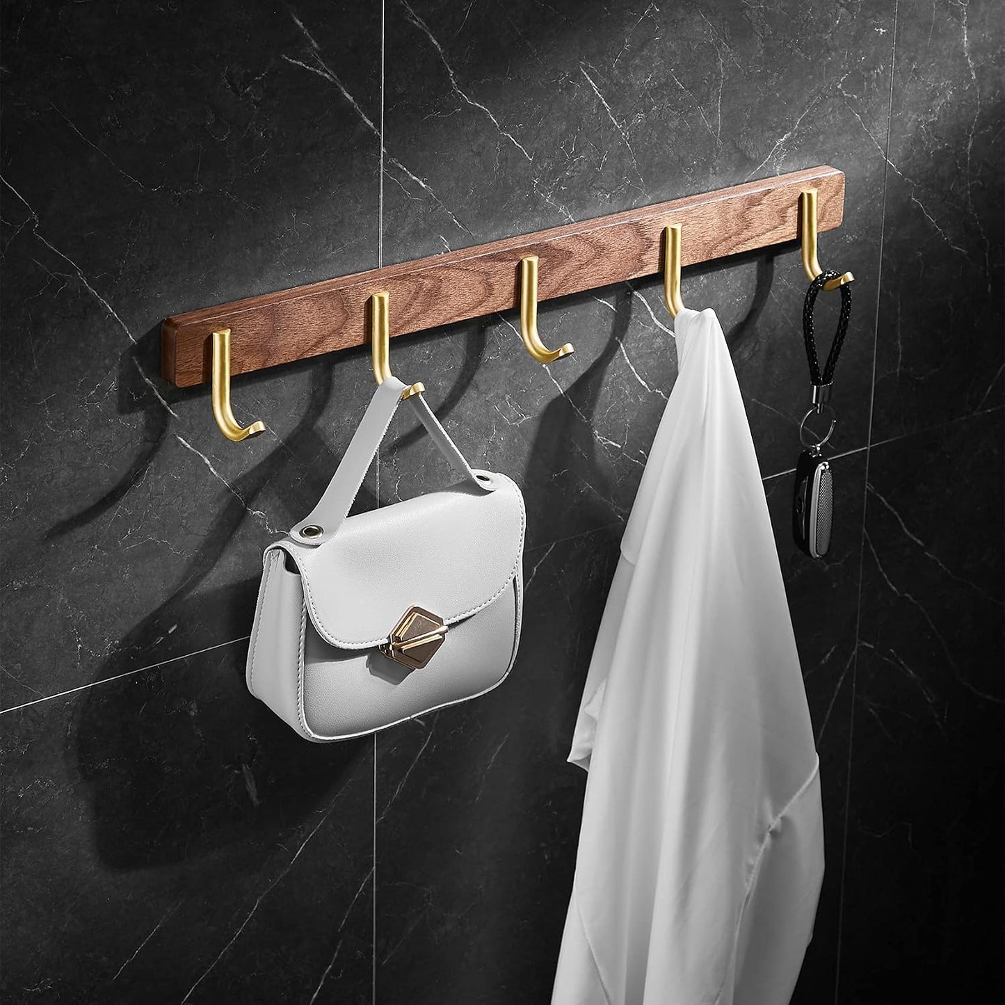 Wall Mounted Coat Rack, 5 Hooks - J Shape | Entryway Hanging Rack with Rustic Hooks for Coat, Scarf, Bag, Towel, Key