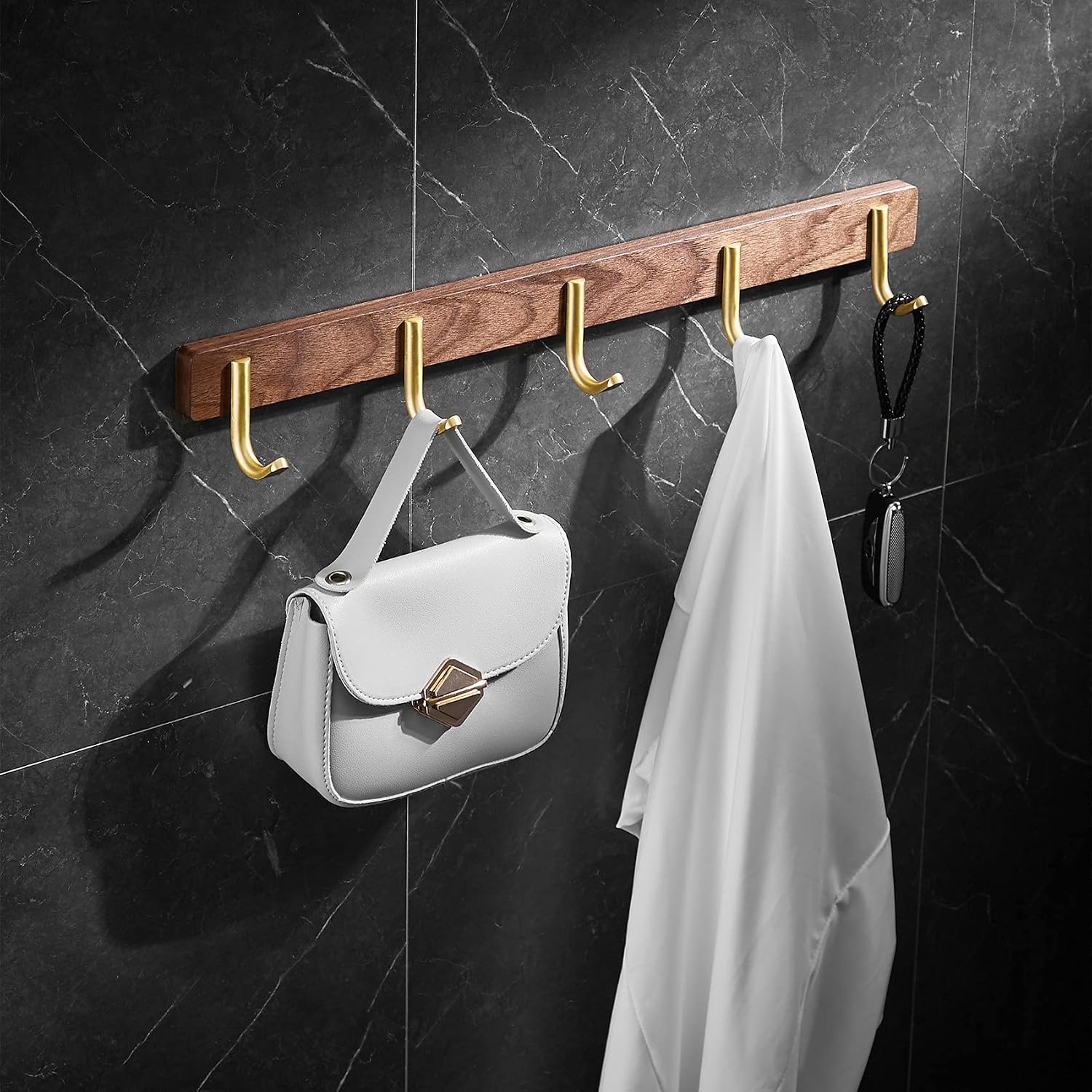 Wall Mounted Coat Rack, 5 Hooks - J Shape | Entryway Hanging Rack with Rustic Hooks for Coat, Scarf, Bag, Towel, Key