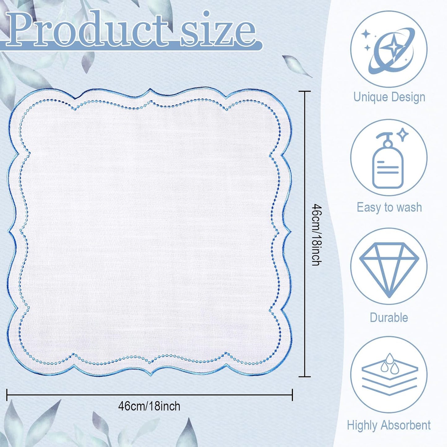 Hahafelt 12 Set Cloth Napkins 18x18inches Scalloped Embroidery Cloth Napkins Washable Polyester Table Dinner for Hotel