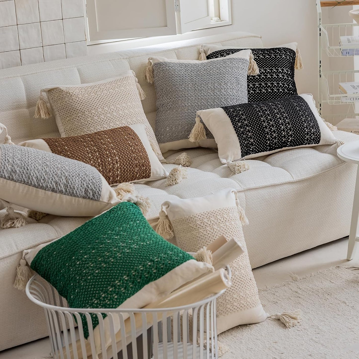 Tassels Soft Farmhouse Halloween Pillow Covers / 20 x 12 / Black Weave