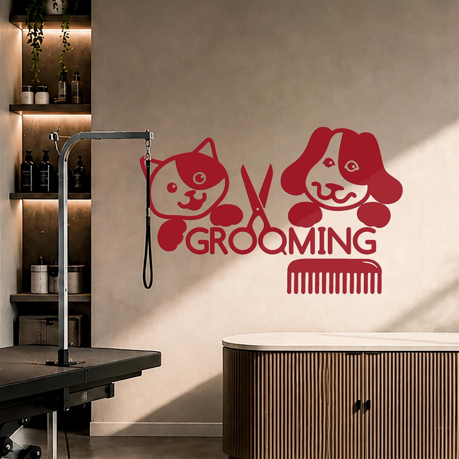 Vinyl Wall Decal Grooming Salon Groomer Beauty Cat Dog Pets Animal / 22.5 x 35 / M In / Black