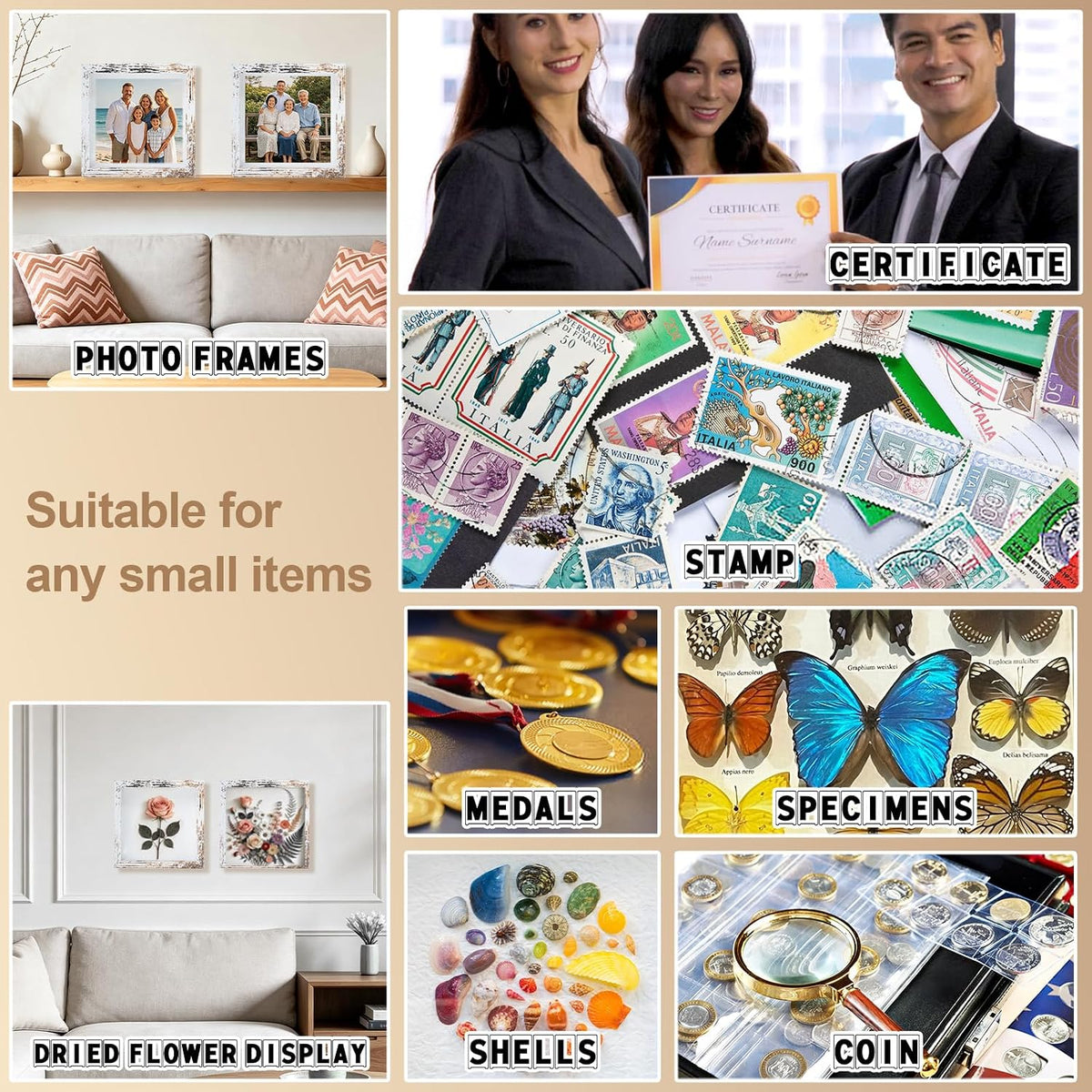 4 Pack 12x12 Shadow Box Frame Display Cases 3D Wood Deep Shadow Boxes | Shadow Display Frames with Stand, for Dried