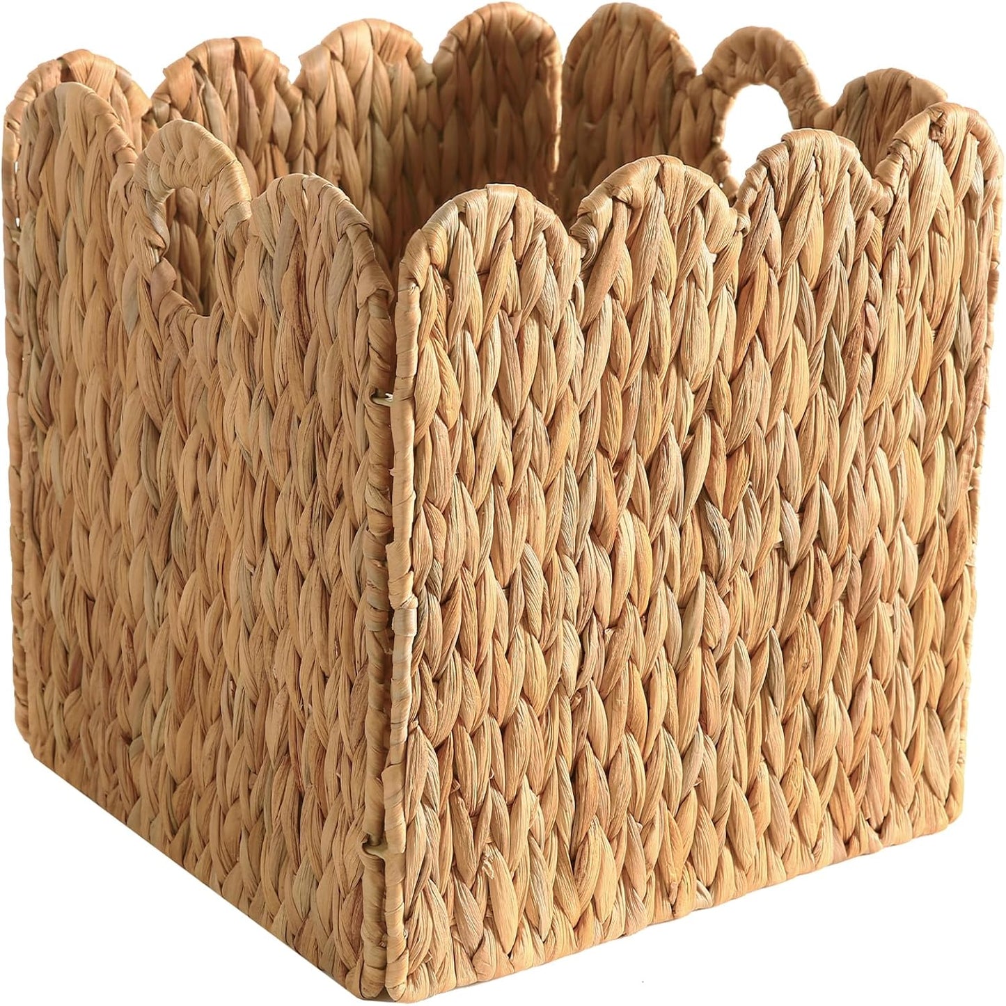 Scalloped Wicker Storage Cubes Basket / Light Beige / 12 x 12 x 12 / In&4-pack / Set of 4