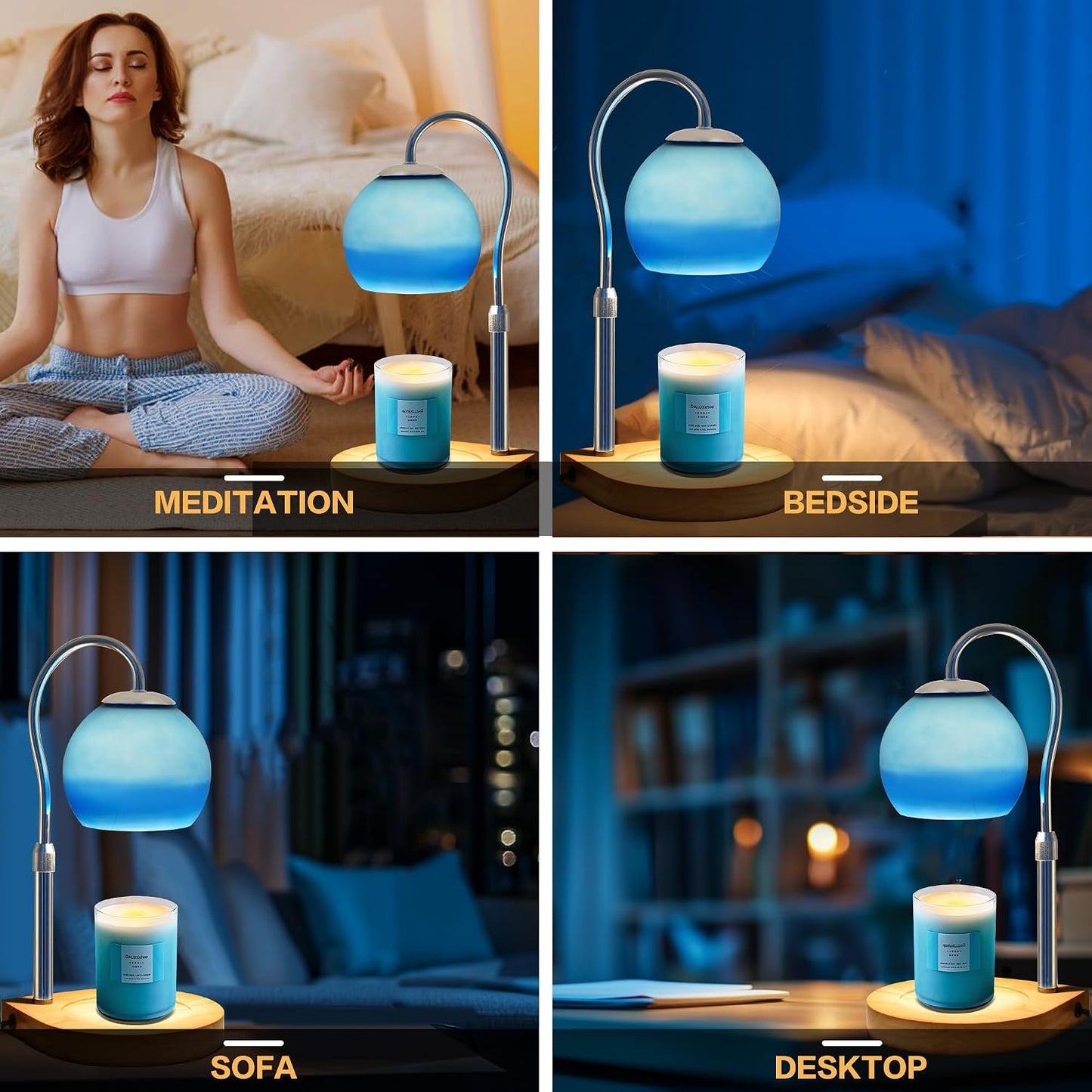 Candle Warmer Lamp with Timer 2H/4H/8H, Adjustable Height, Ocean | Dimmable Candle Lamp with 2 Bulbs, Wax Melt Warmer