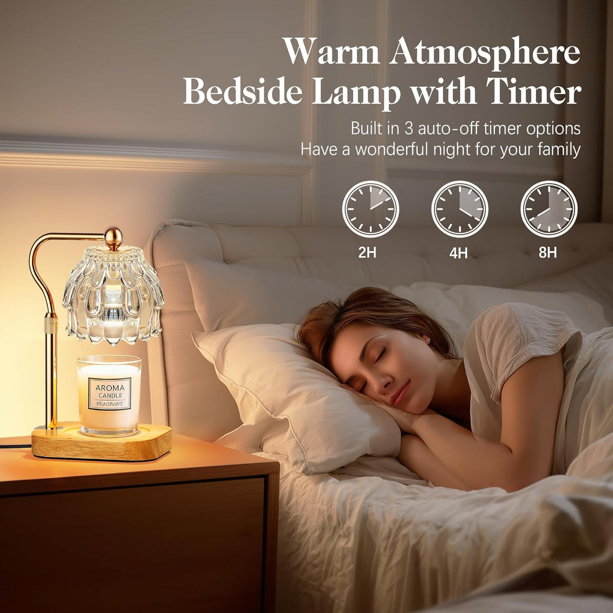 Candle Warmer Lamp with Timer Dimmer, Wax Melts Warmer Lamp for Gift, Clear | 2 GU10 Bulbs Included, Wood Base
