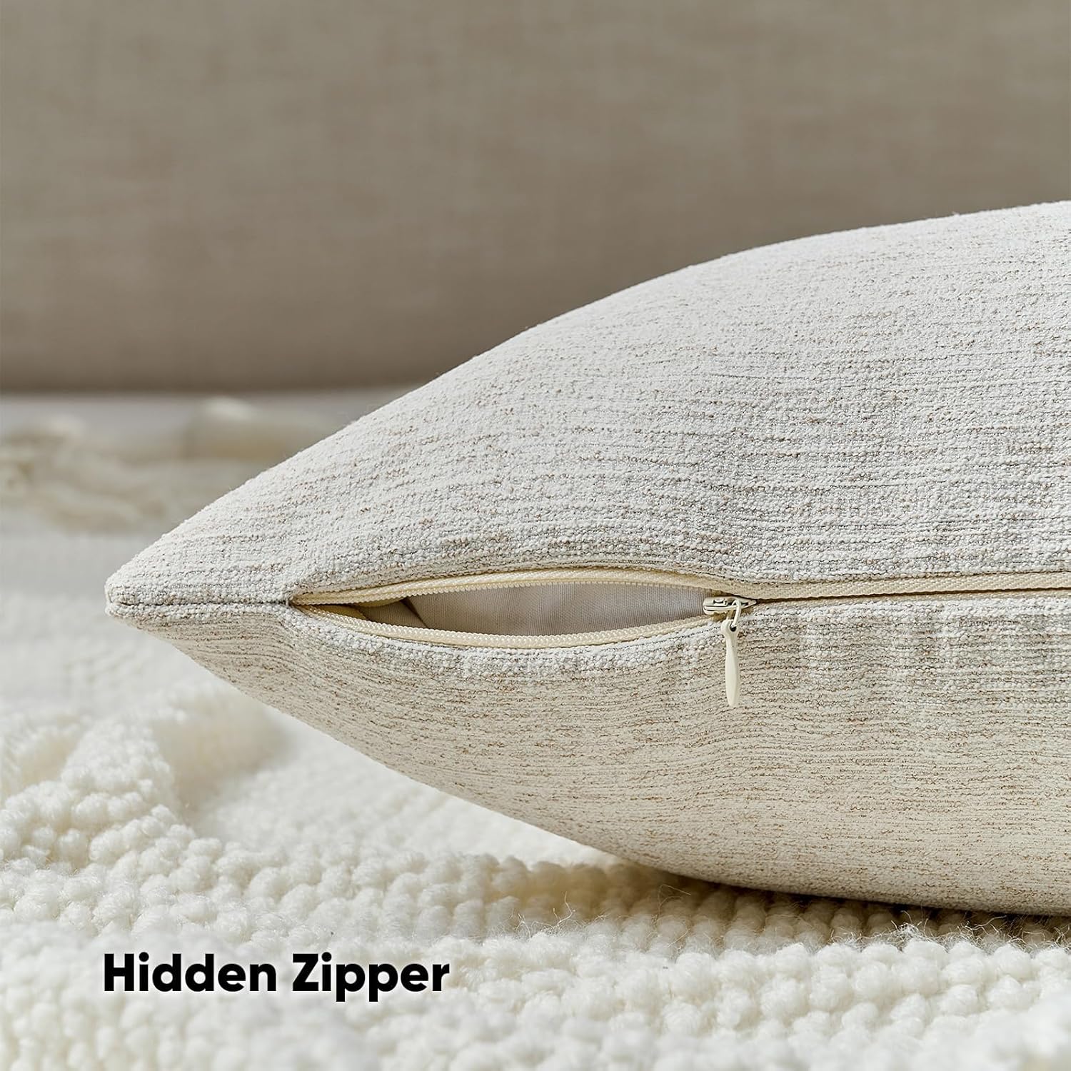 Faux Linen Pillow Covers / Ivory White / 18 x 18 / Set of 2