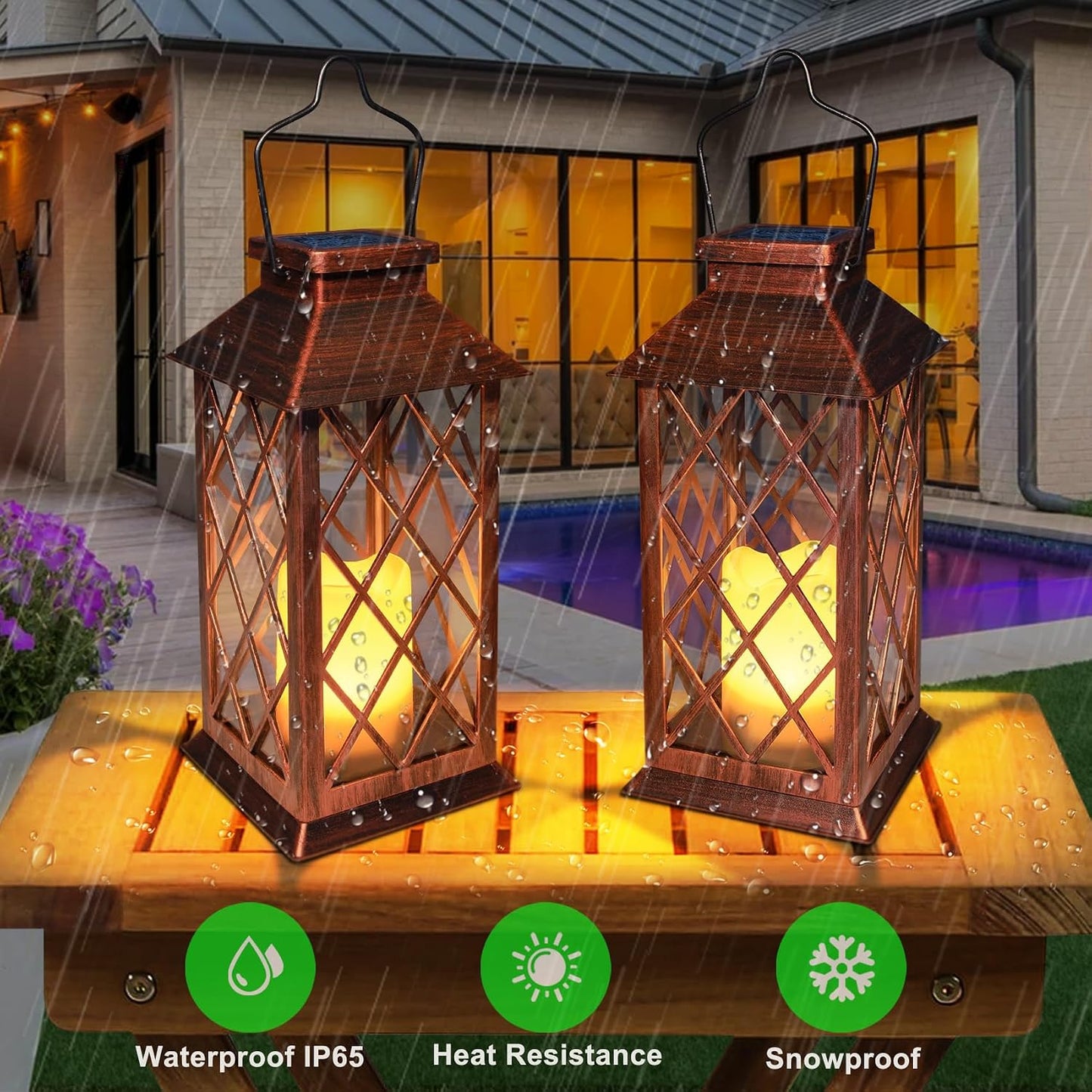 2Pack 10" Solar Outdoor Lanterns Waterproof Garden Gifts Women, Halloween Flickering Flameless Candle Mission Lights