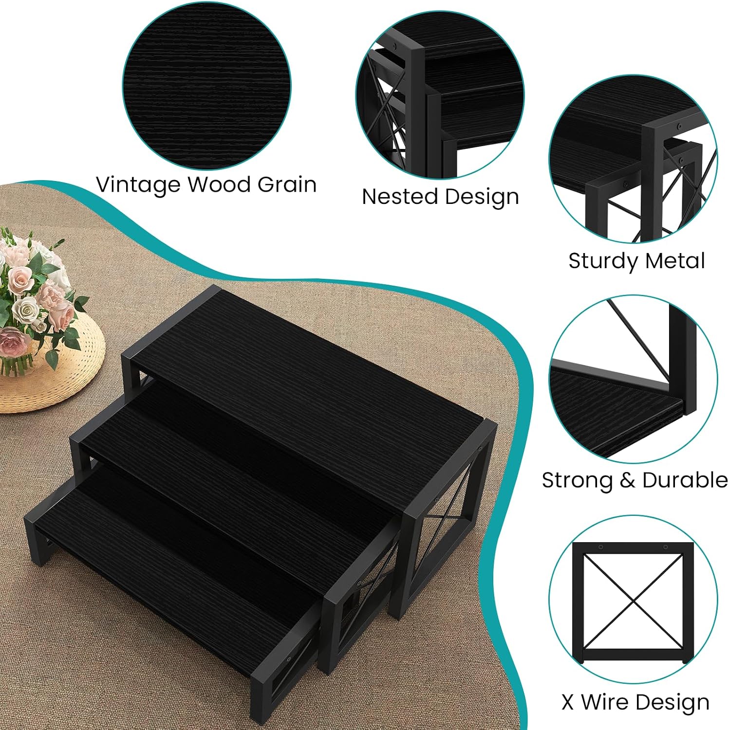 ELITEROO Black 3-Tier Wooden Cupcake and Dessert Display Stand, Multi-Tier Riser for Cupcakes, Food, Perfume, Makeup