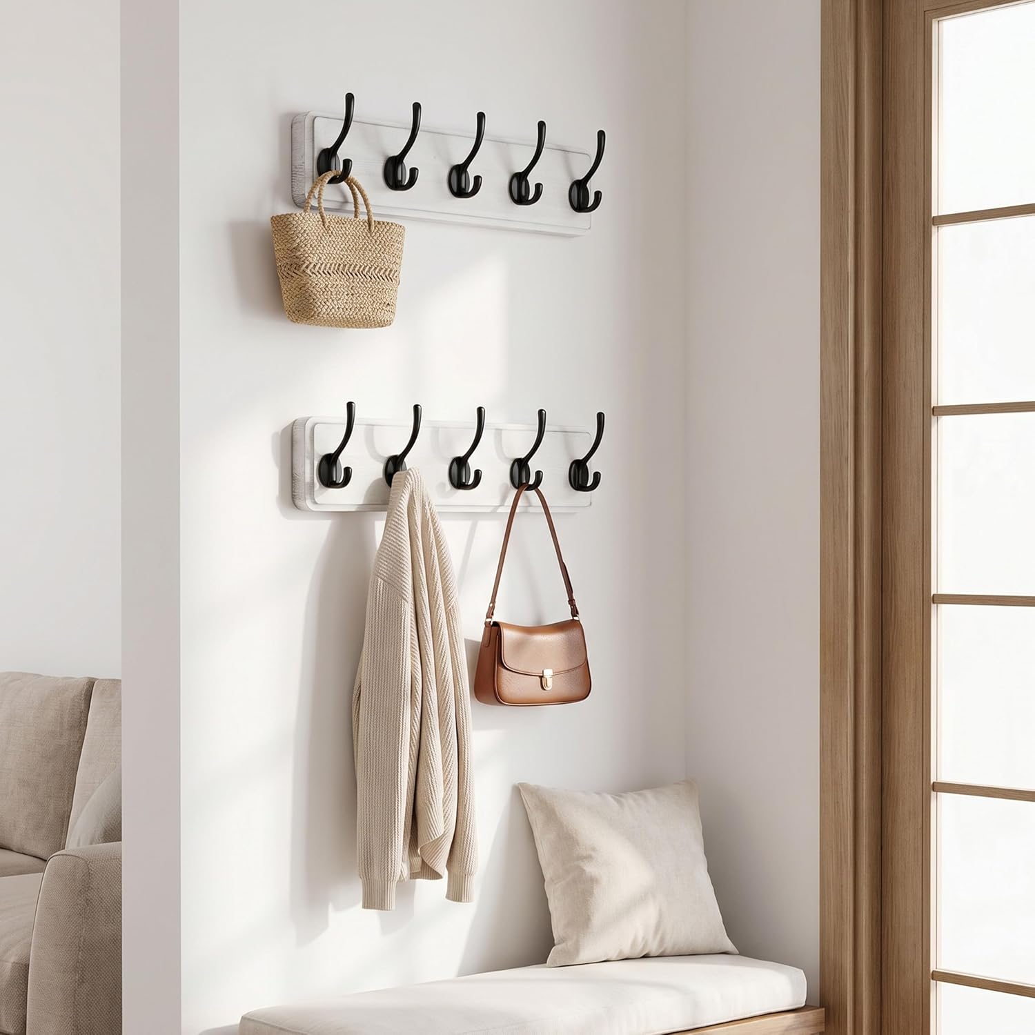 WEBI Coat Rack Wall Mounted,Coat Hooks Wall Mount,16" Hole to Hole,Large Coat Hanger Wall,5 Hooks for Hanging