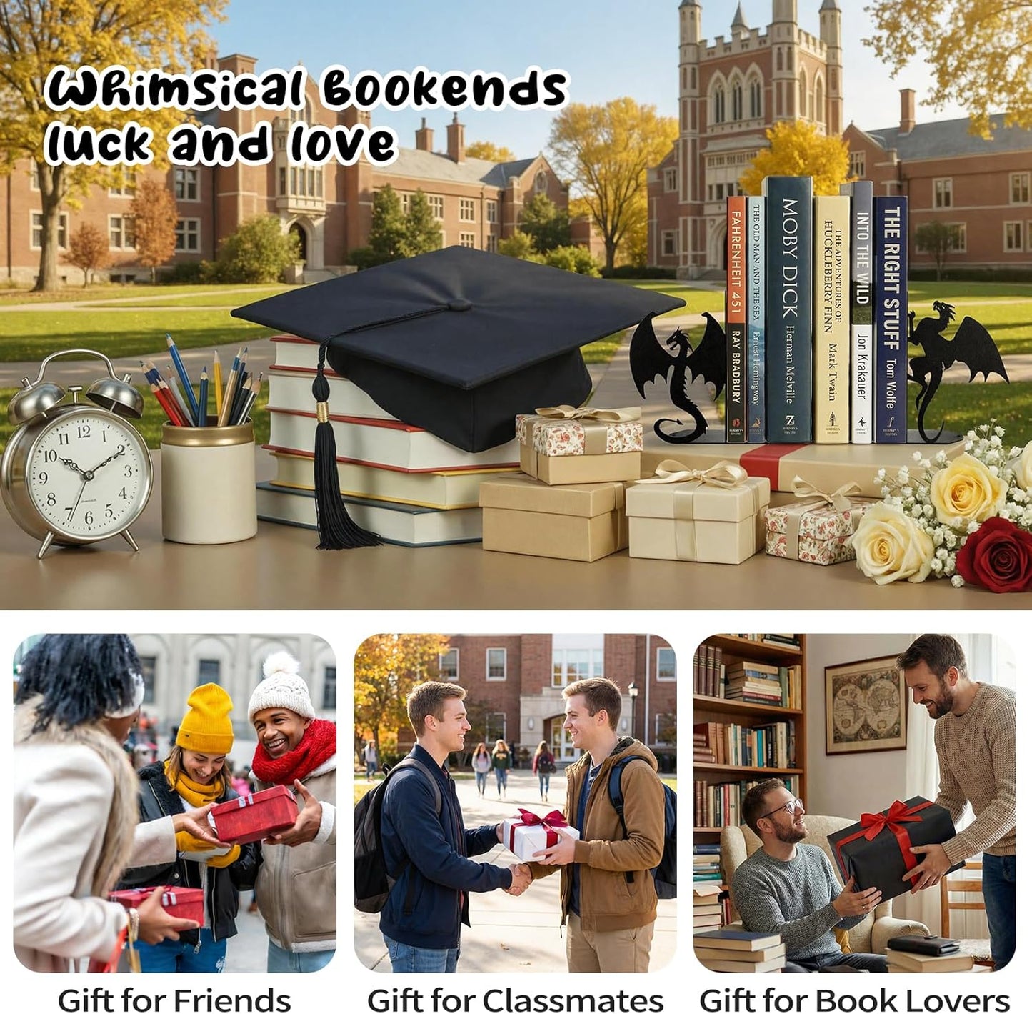 Dragon Bookends Decorative Metal Book Ends / Black Dragon