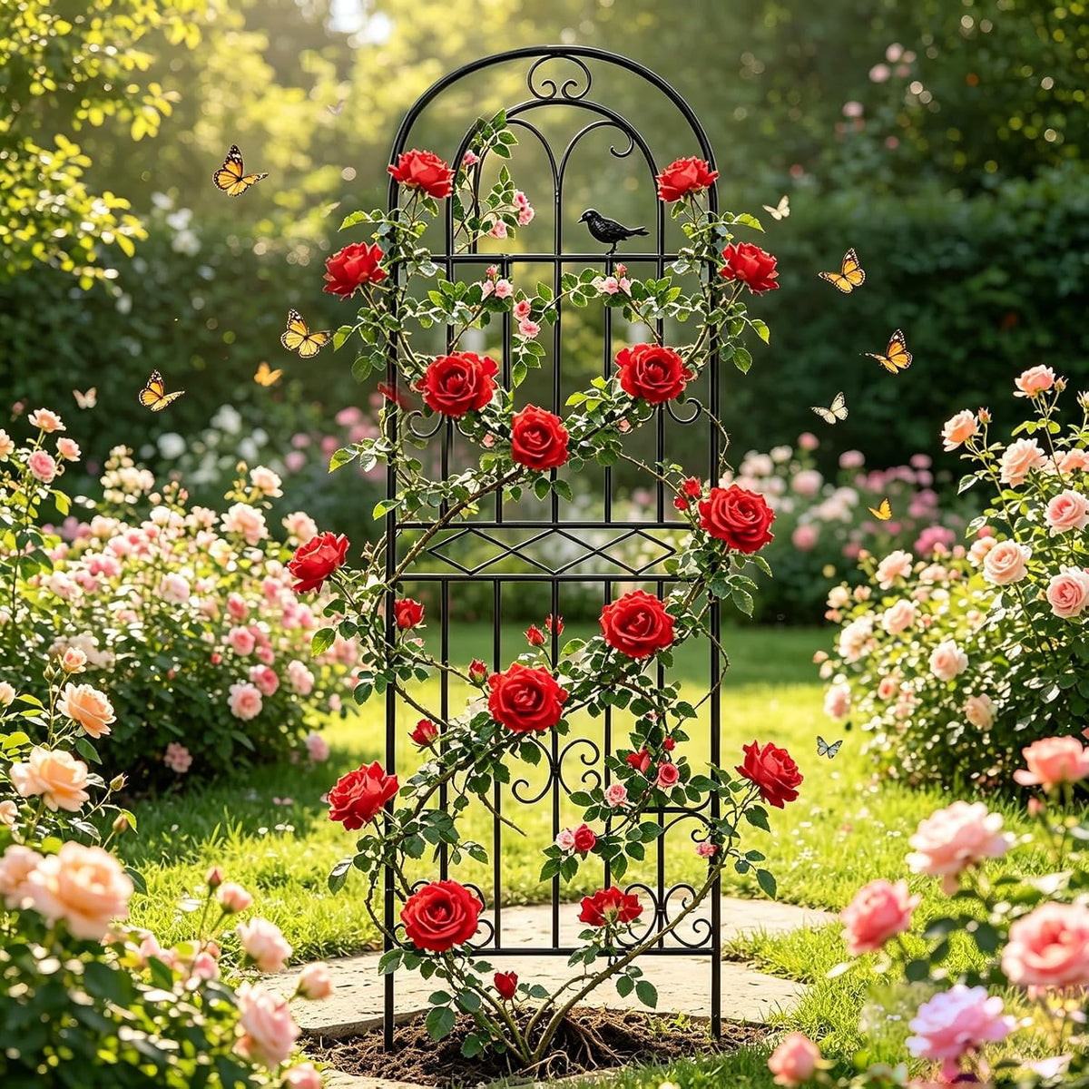 2 Pack 70.8"x19.7" Metal Gardon Trellis for Climbing Plants Outdoor, | Rustproof, Heavy Duty, Black Coating Gardon