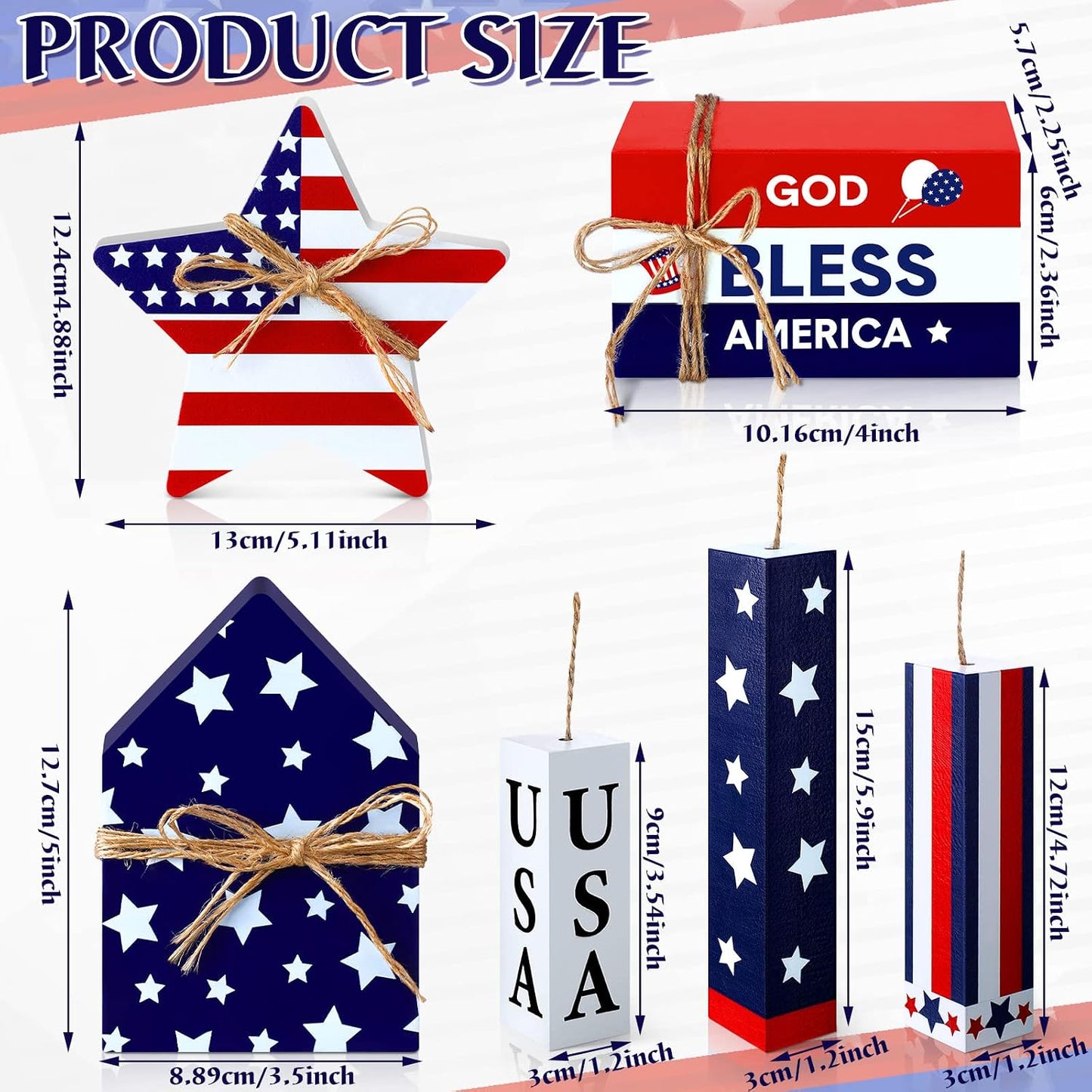 4th of July Table Decorations Wooden Patriotic Decorations 4th of July Tiered Tray Decor / Set of 8