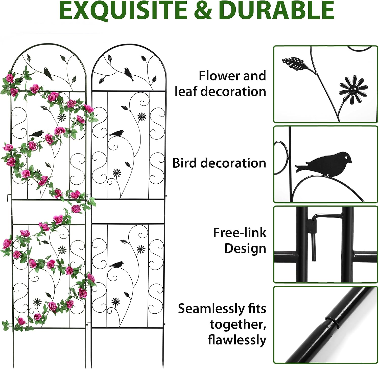 2 Pack 86.5" x 19.7" Metal Garden Trellis for Climbing Plants, Black | Black Plant Trellis Outdoor, Clematis Rrellis