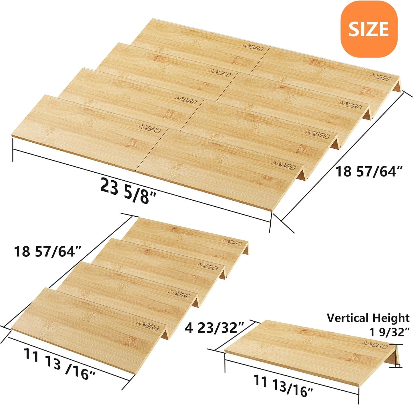 AMBIRD Bamboo Spice Drawer Organizer with Non-slip Mat,4 Tier - 2 Set Jar Spice Rack Tray From 12''to 24'',Hold up 48