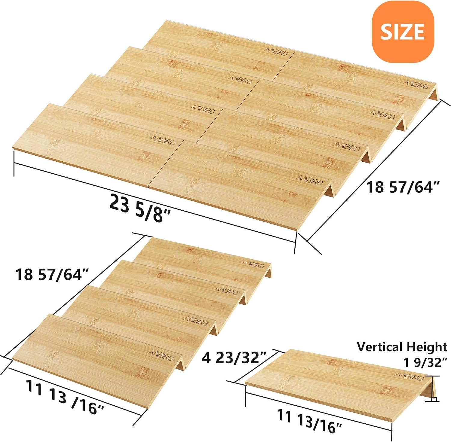 AMBIRD Bamboo Spice Drawer Organizer with Non-slip Mat,4 Tier - 2 Set Jar Spice Rack Tray From 12''to 24'',Hold up 48