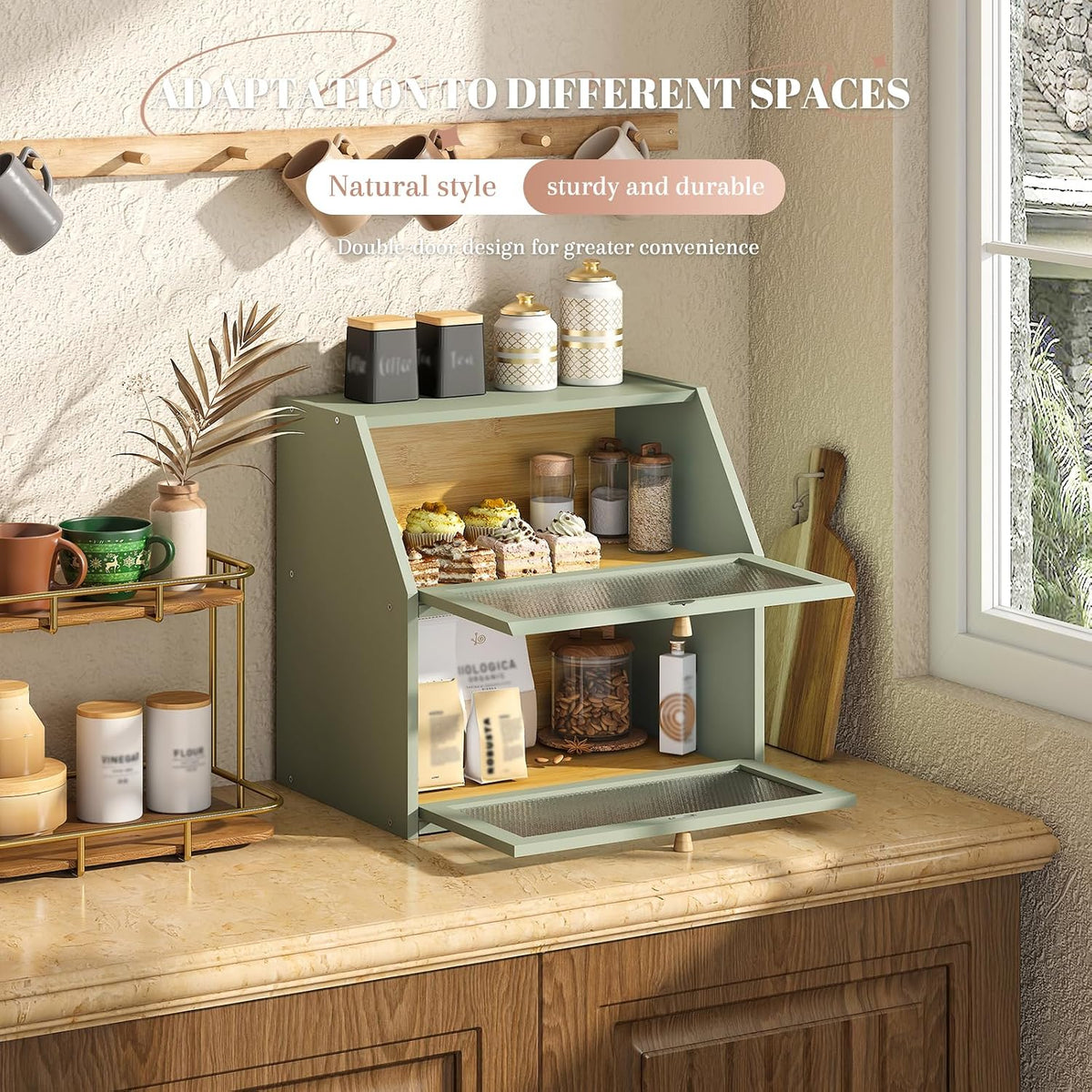 STDDRE Bread Box for Kitchen Countertop Bin Double Layer Bread Box Storage Container Extra Large Capacity Farmhouse