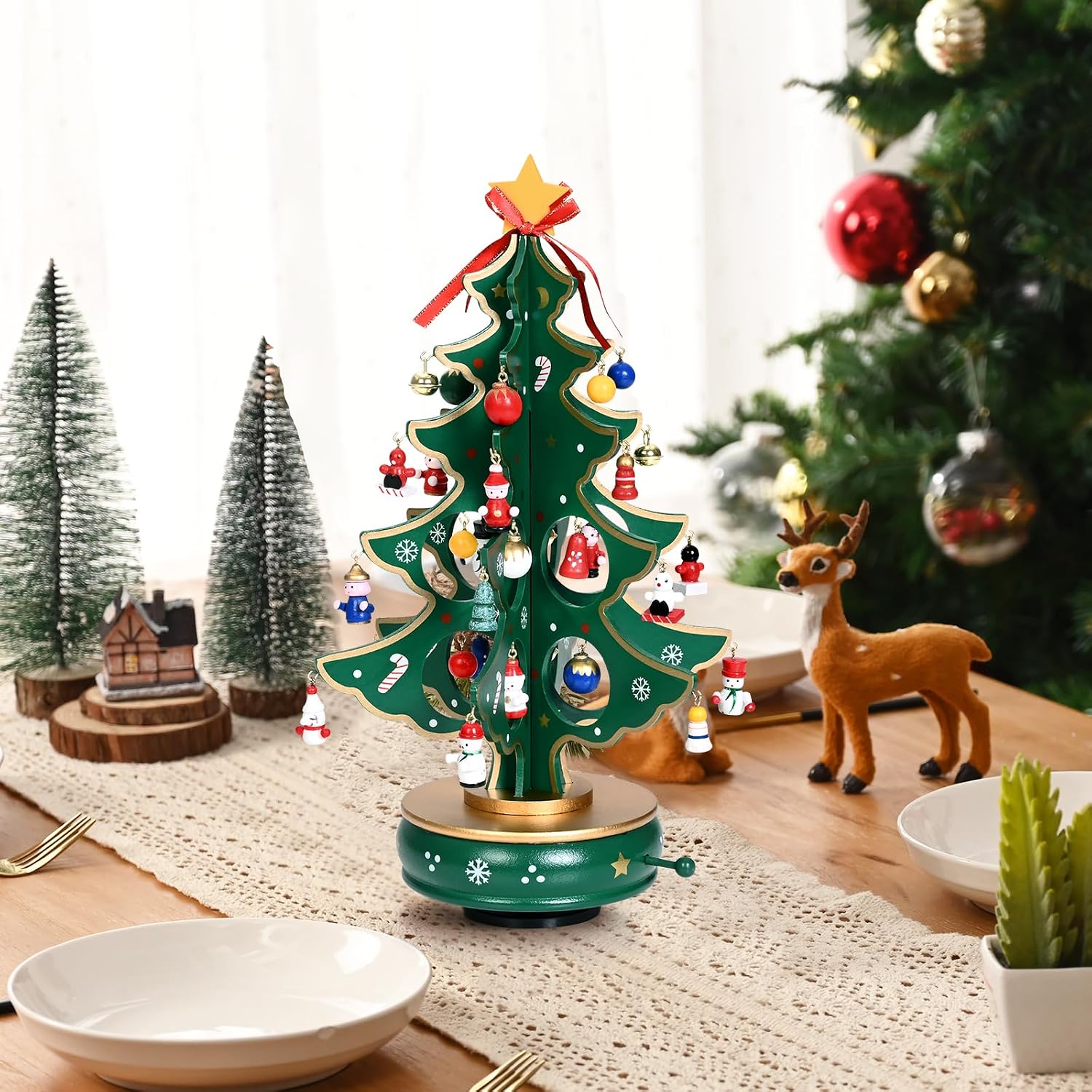 Uspring Christmas 24 Days Countdown Advent Calendar 2025, Musical Wooden Christmas Tree with Classic Music Box and 36