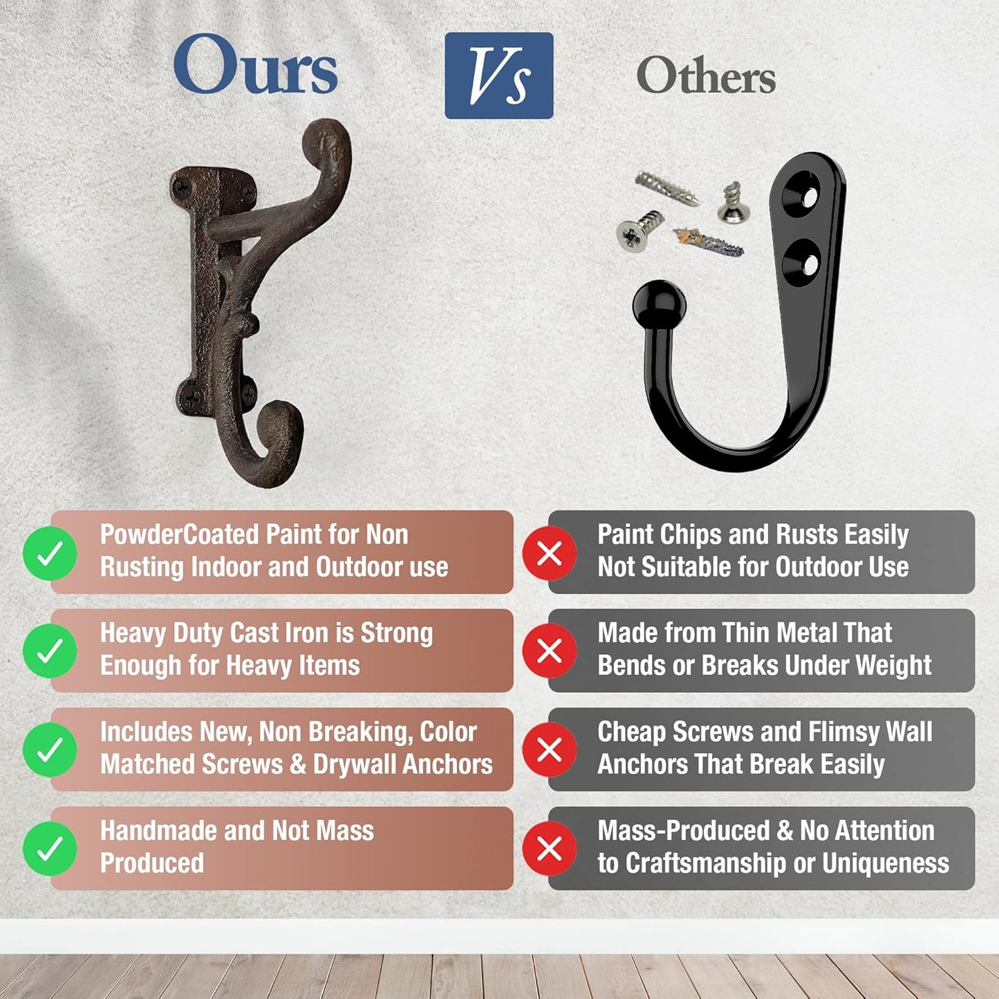 Rustic Cast Iron Coat Hooks Rustic Dark Brown / Large Ornate / Rustic Antique Brown / Set of 3