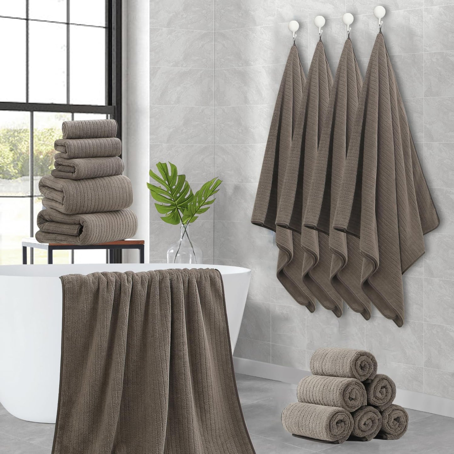 18 Piece Family Bath Towel Set Include 6 Bath Towels,6 Hand Towels and 6 Washcloths Soft Bathroom Towel with Hanging