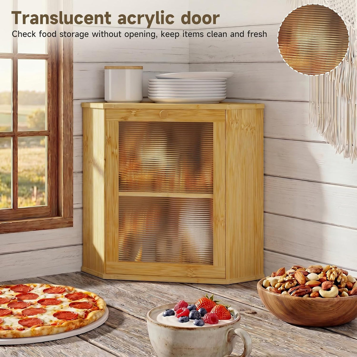 Bread Box for Kitchen Corner Countertop,Large Bread Basket(Natural,X-Large) | Double Layer Bamboo Bread Storage