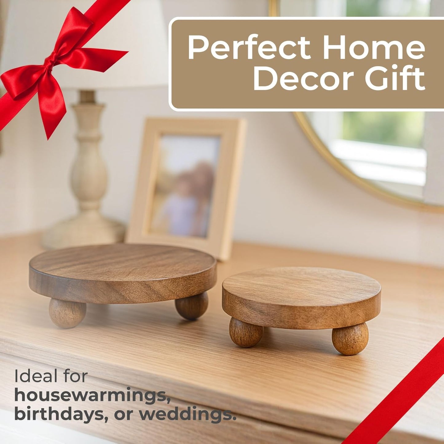 Round Wooden Riser Trays / Set of 2