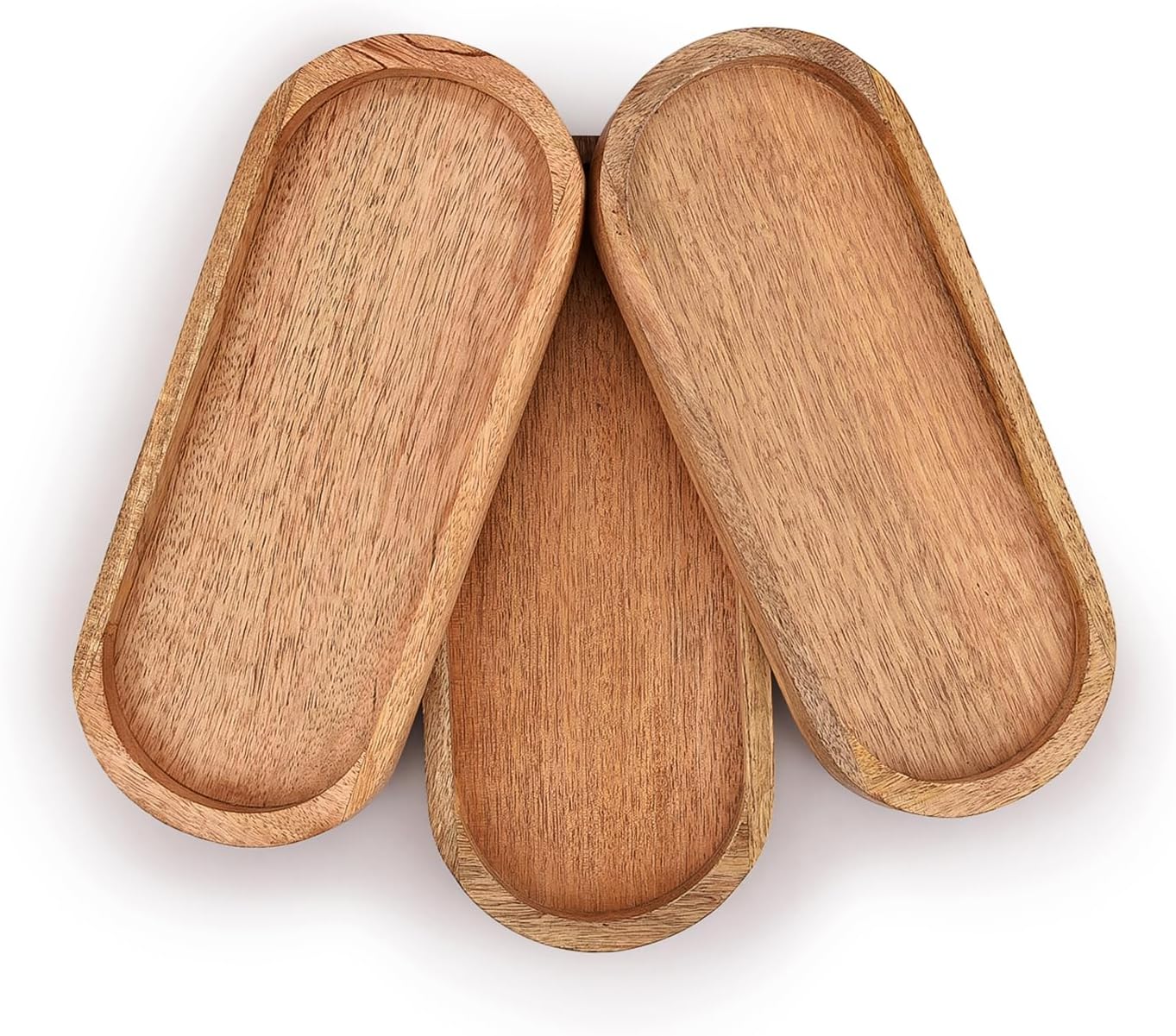 Mango Oval Wood Tray for Food Holder/BBQ / Set of 3