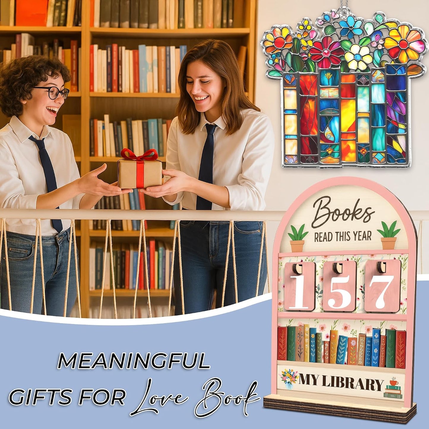 Book Lover / Book Suncatcher Ornament / Book Tracker 2 / Pink