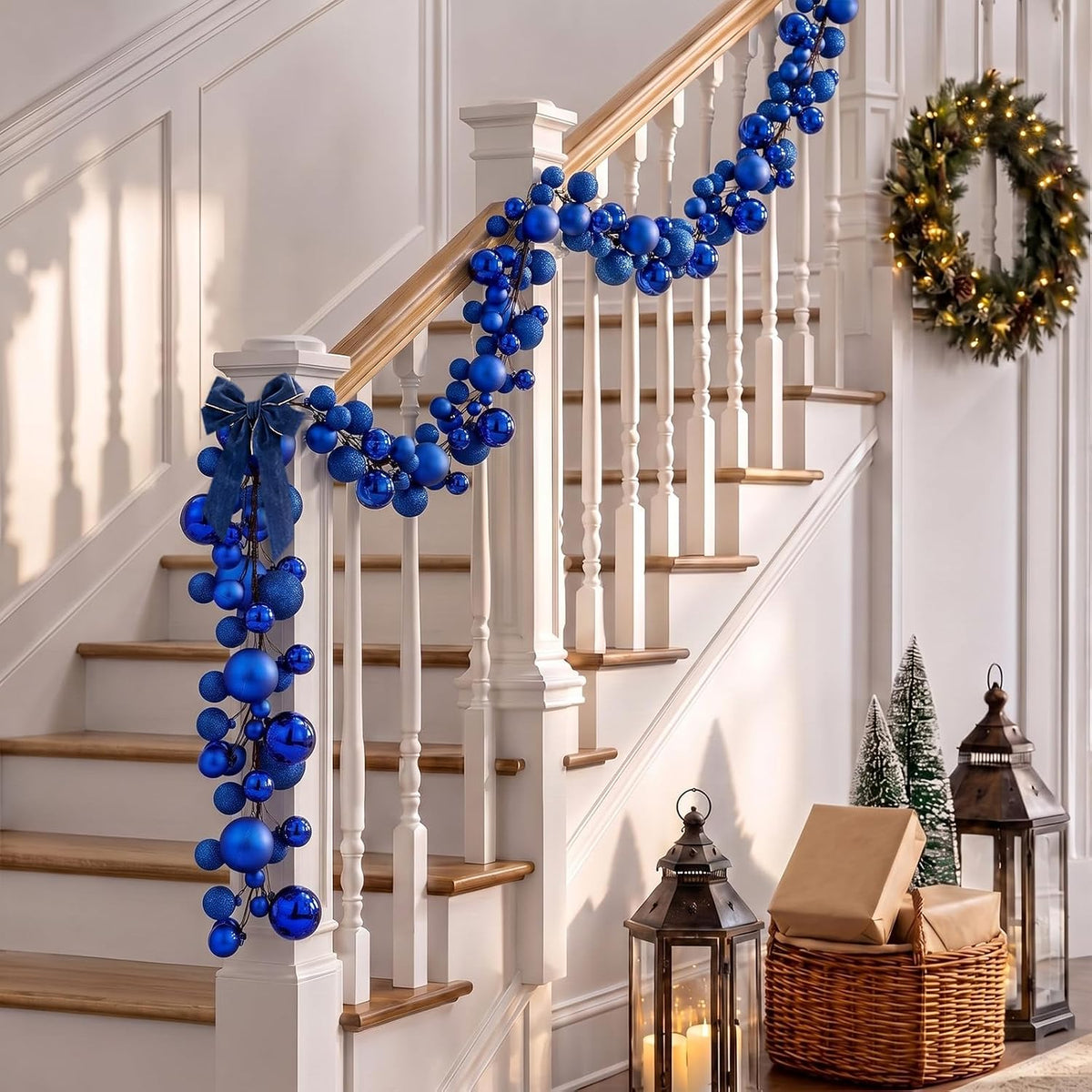 2 Pcs 6 ft Christmas Ball Ornament Garland, Mixed Navy Blue | Bauble Bulb Christmas Tree Ball Decoration Shatterproof